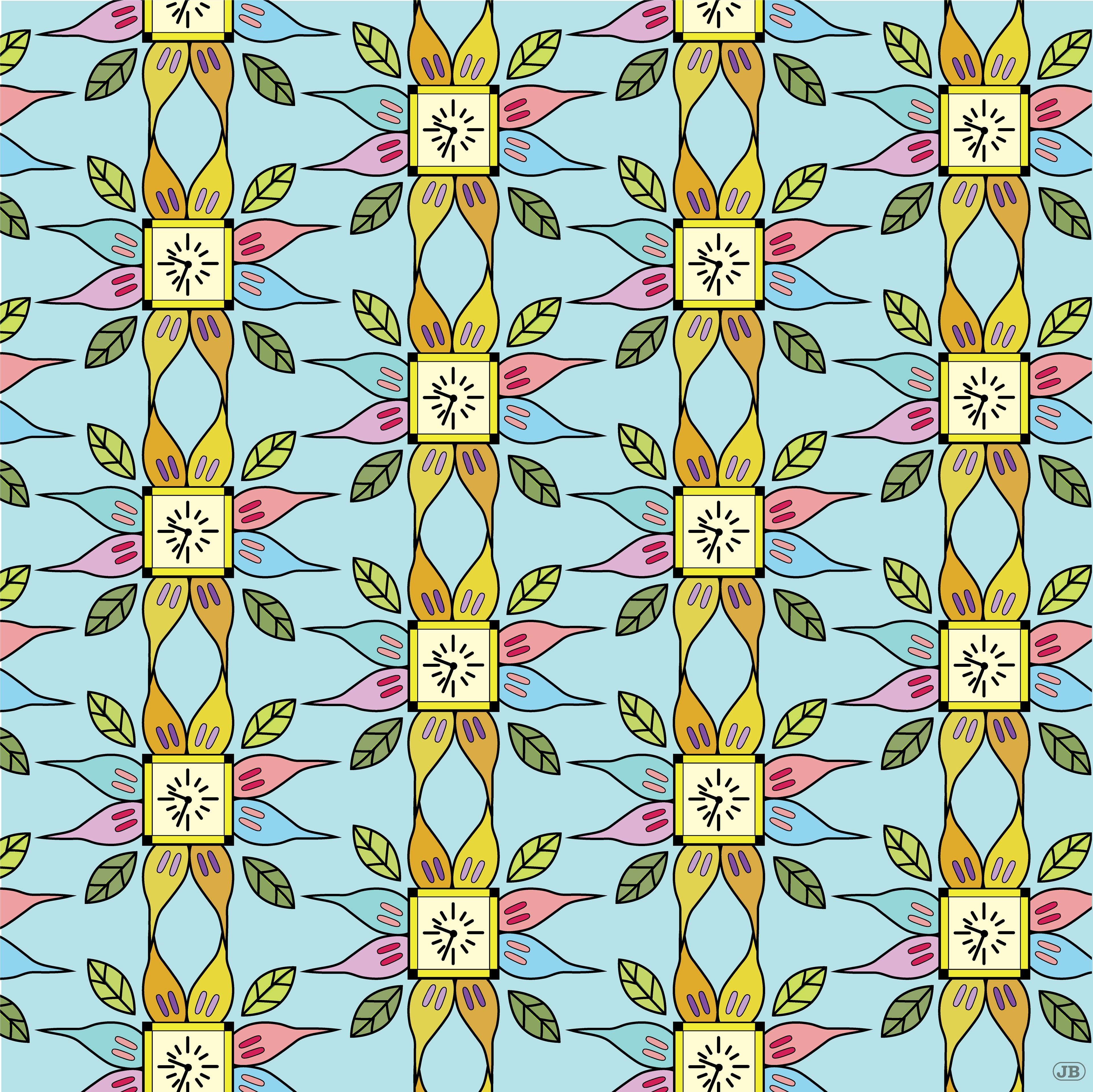 Flower Clocks, Digital Art, Pattern 2, 2025