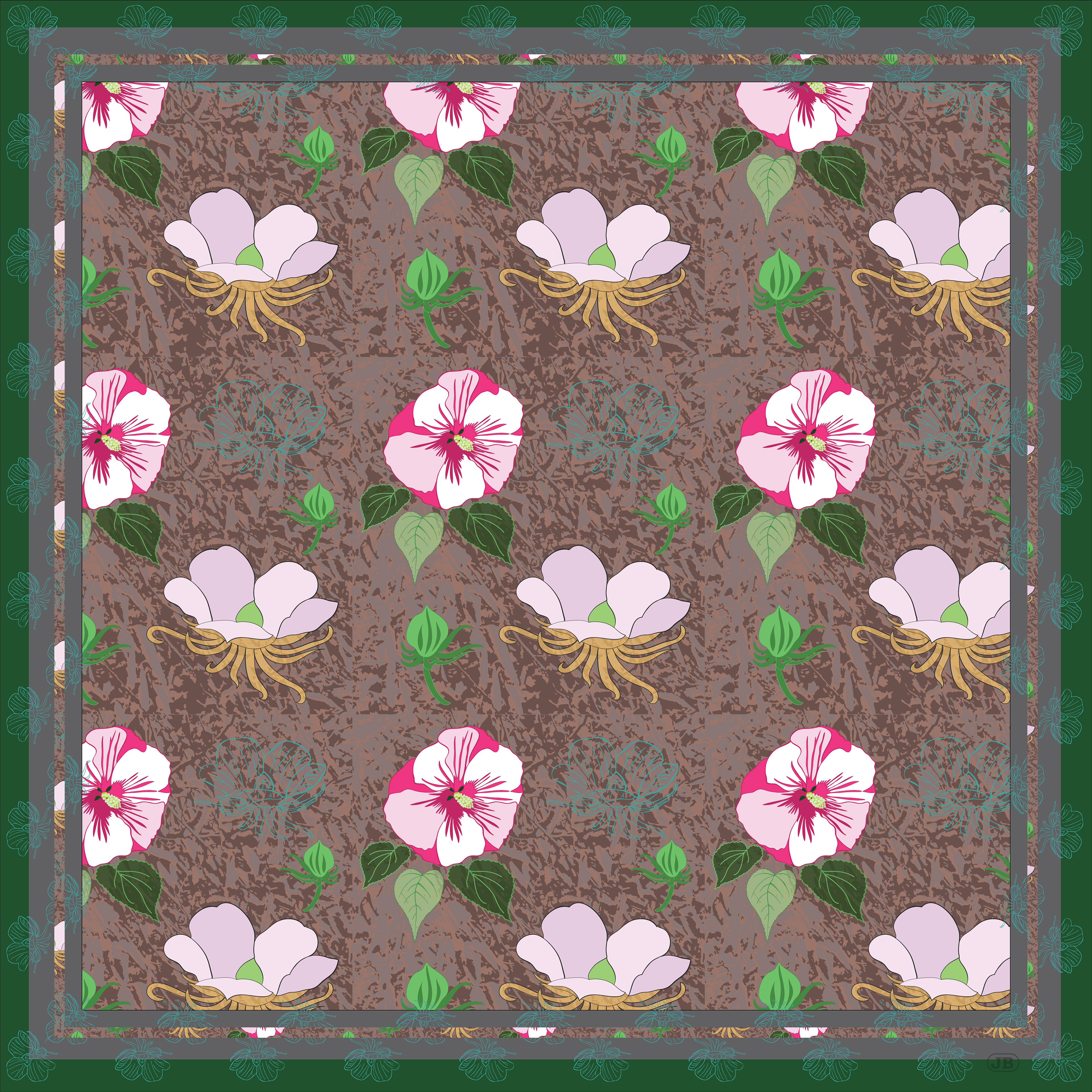 Hibiscus Pattern, Handkerchief Design, Digital Art, 2020