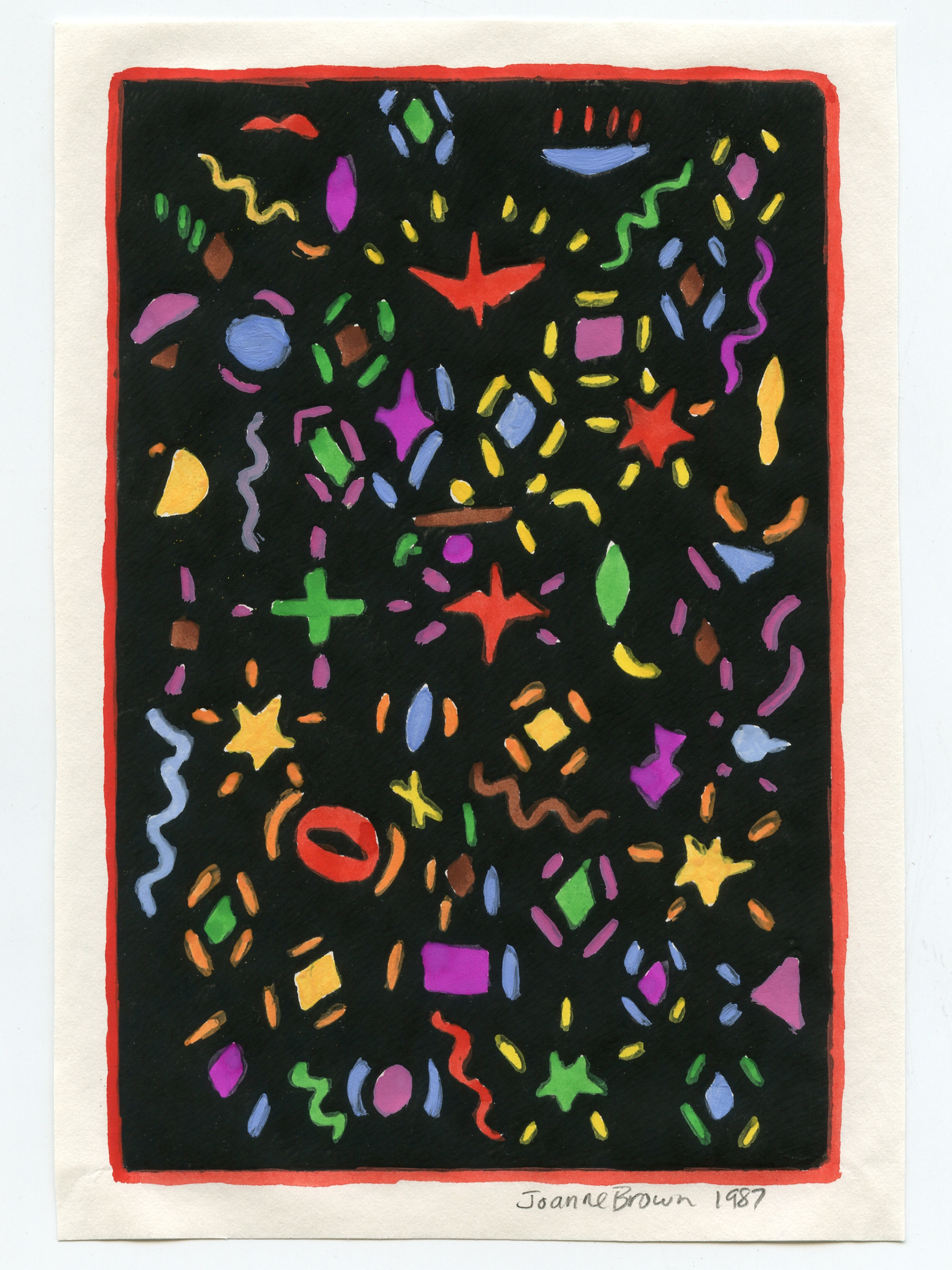 Christmas Star Birds, Hand-Painted Linoleum Print, Version 2, 1987