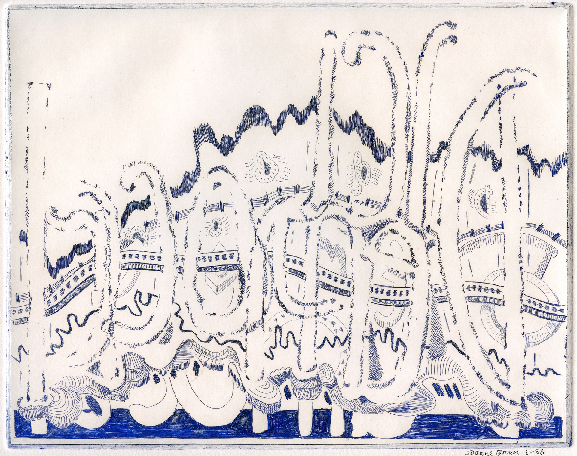 Illegible Graffiti Etching, blue, 1986