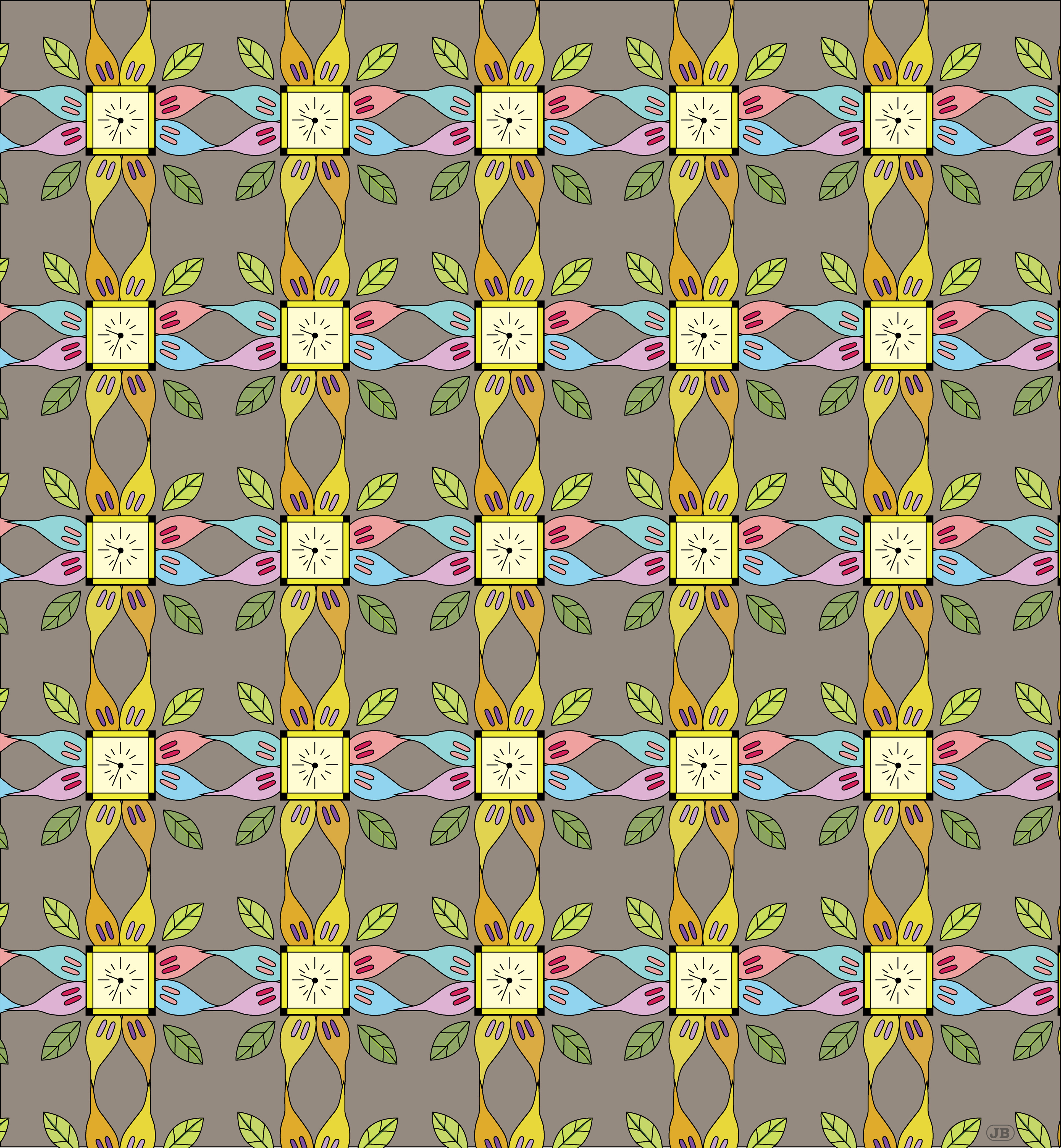 Flower Clocks, Digital Art, Pattern 1, 2025