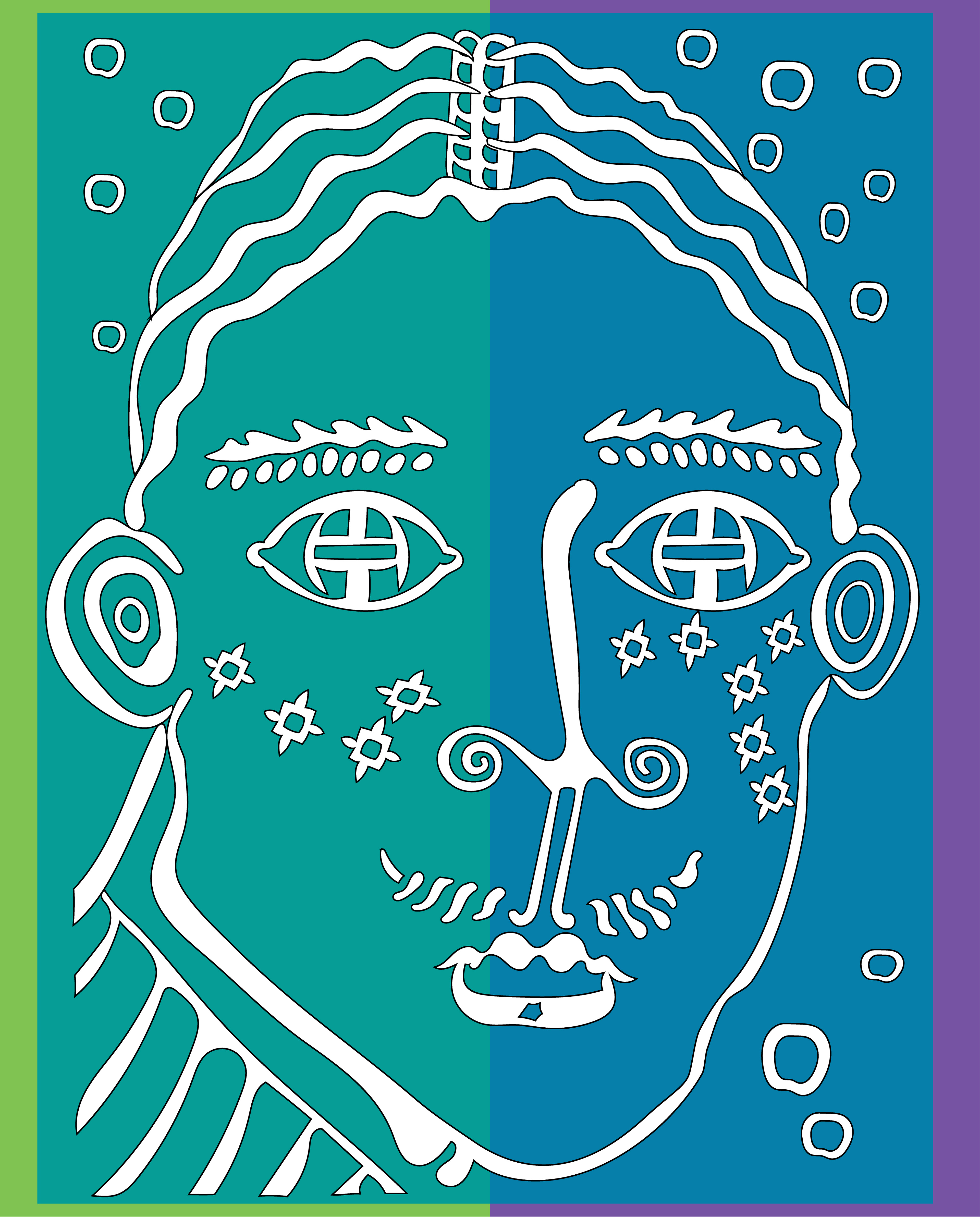 Androgynous Face, Digital Art, Green and Blue, 2025