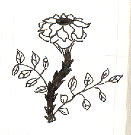 Single Rose, Pen and Ink Drawing, 1997