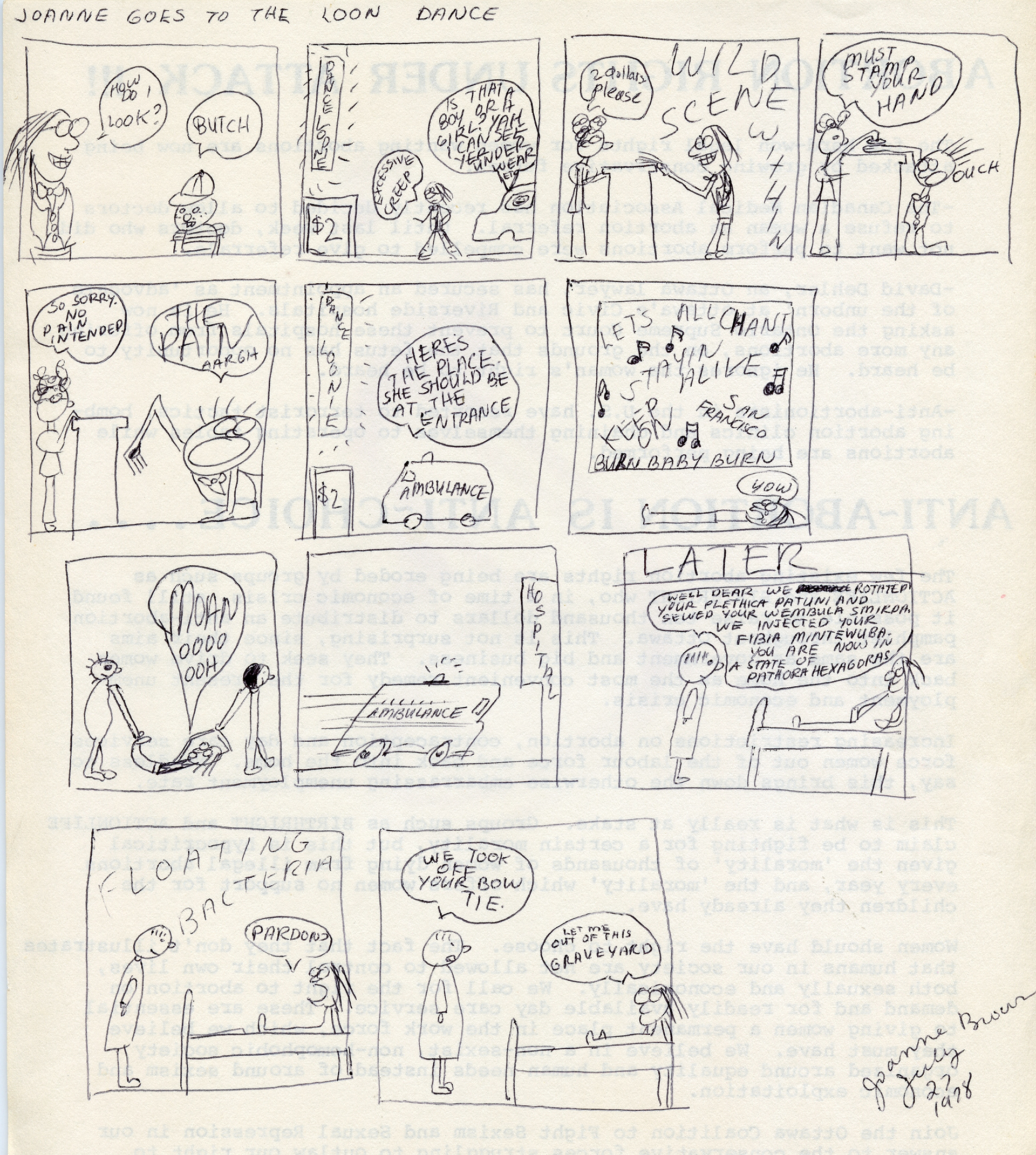 Joanne Goes to the LOON Dance, Pen on Paper, 1978