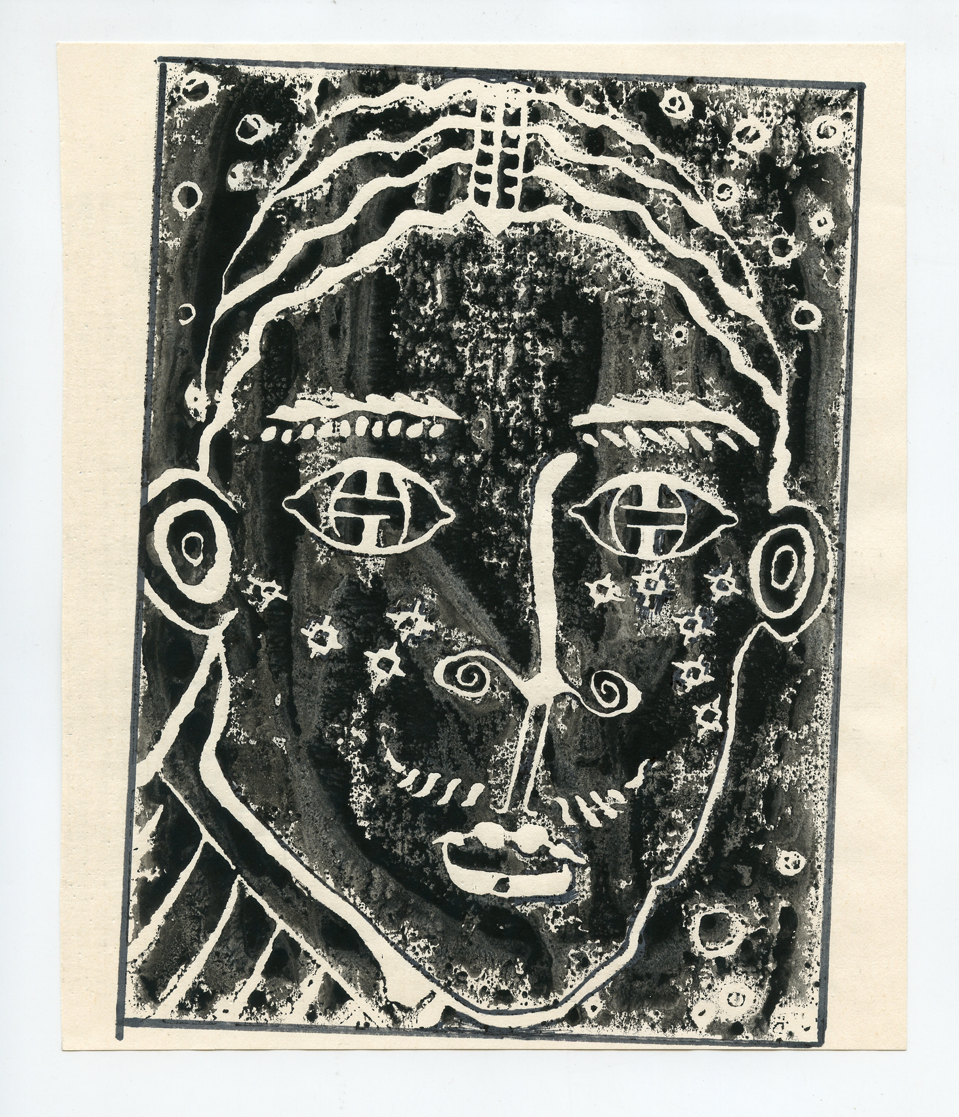 Androgynous Face, Linoleum Print, black, 1979
