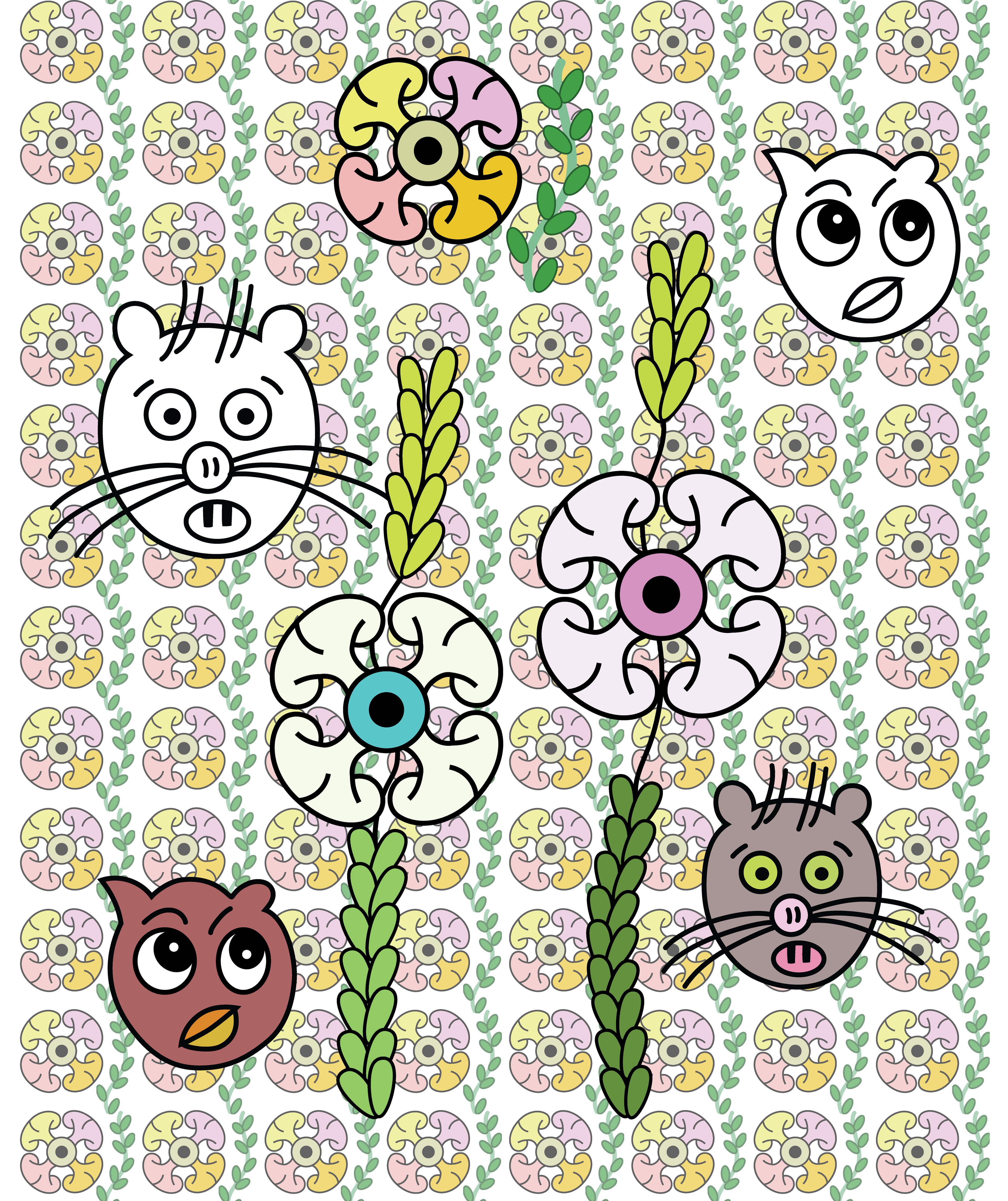 Night Animal Flowers, Digital Art, Pattern 3, 2025