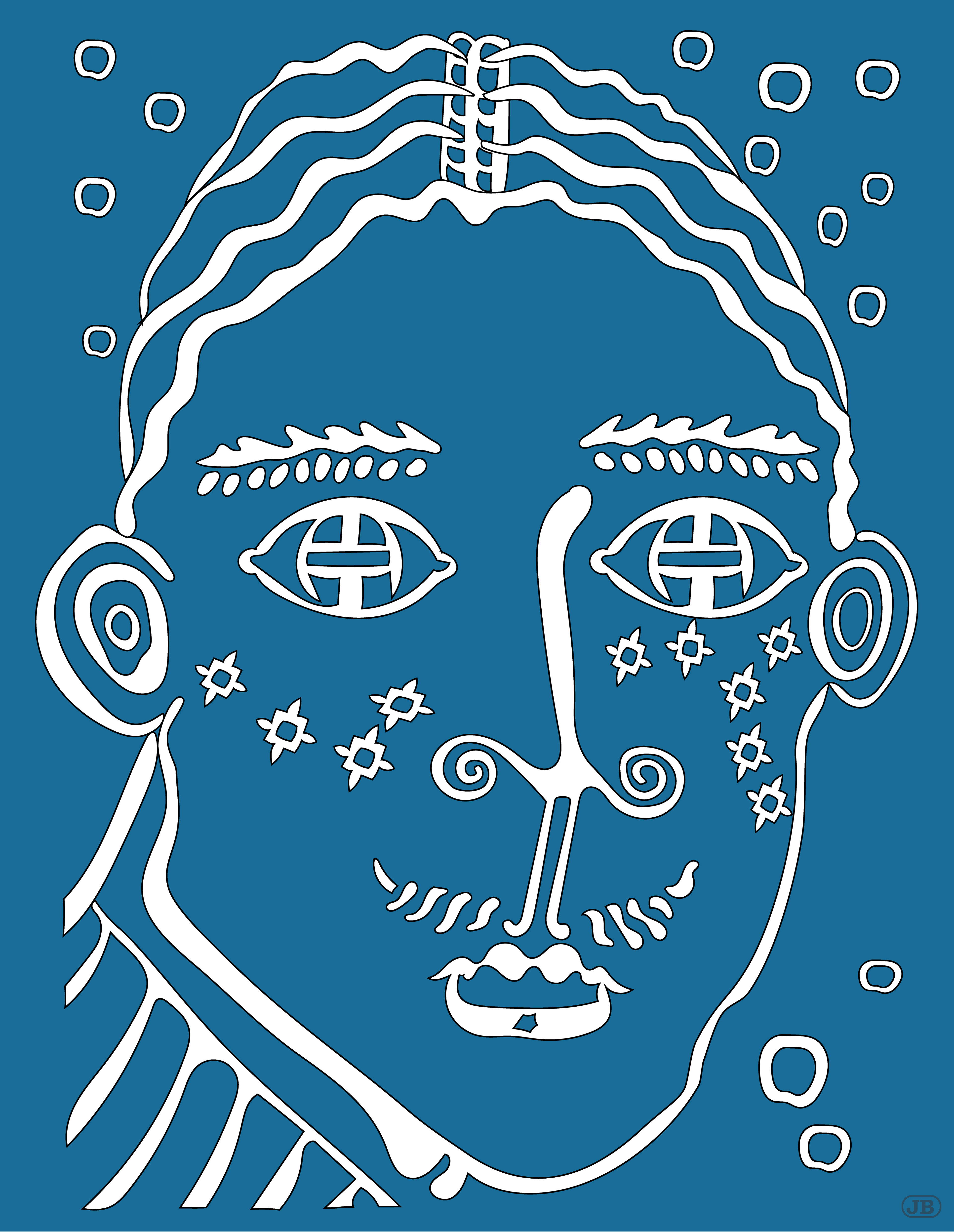 Androgynous Face, Digital Art, dark blue, 2025