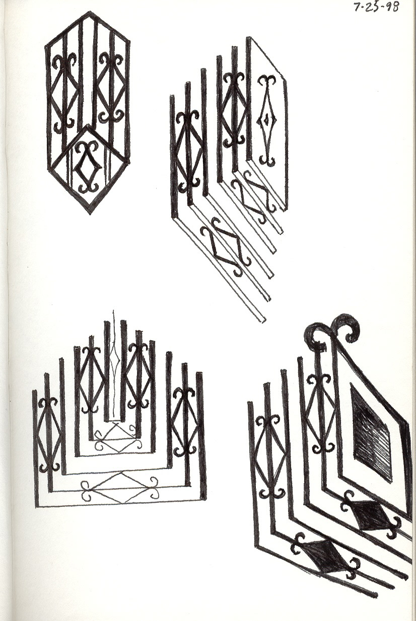 Drawing for Quilted Iron Railings, Pen and Ink, 1998