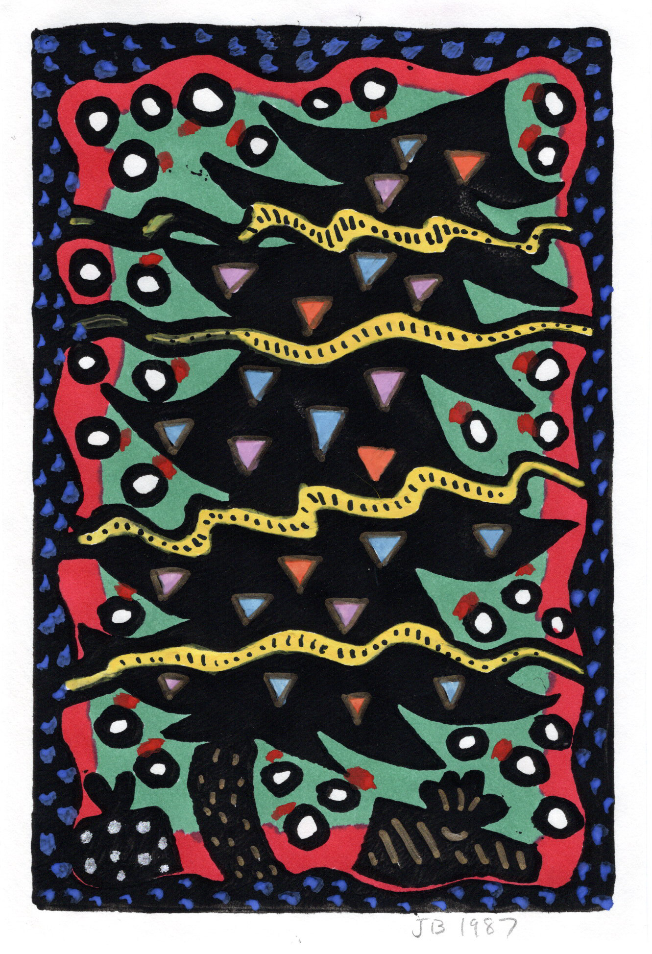 Pink Triangle Christmas Tree, Hand Painted Linoleum Print, 1987