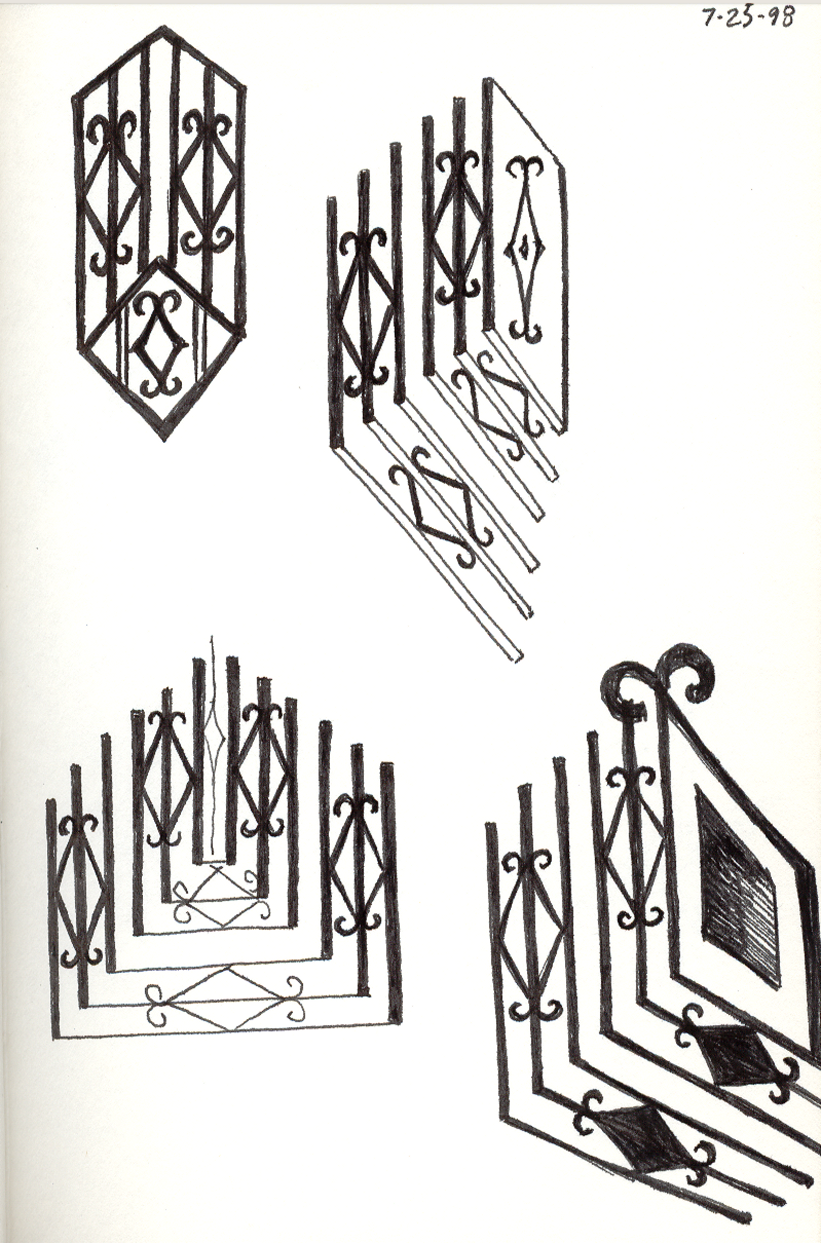 Drawing for Quilted Iron Railings, Pen and Ink, 1998