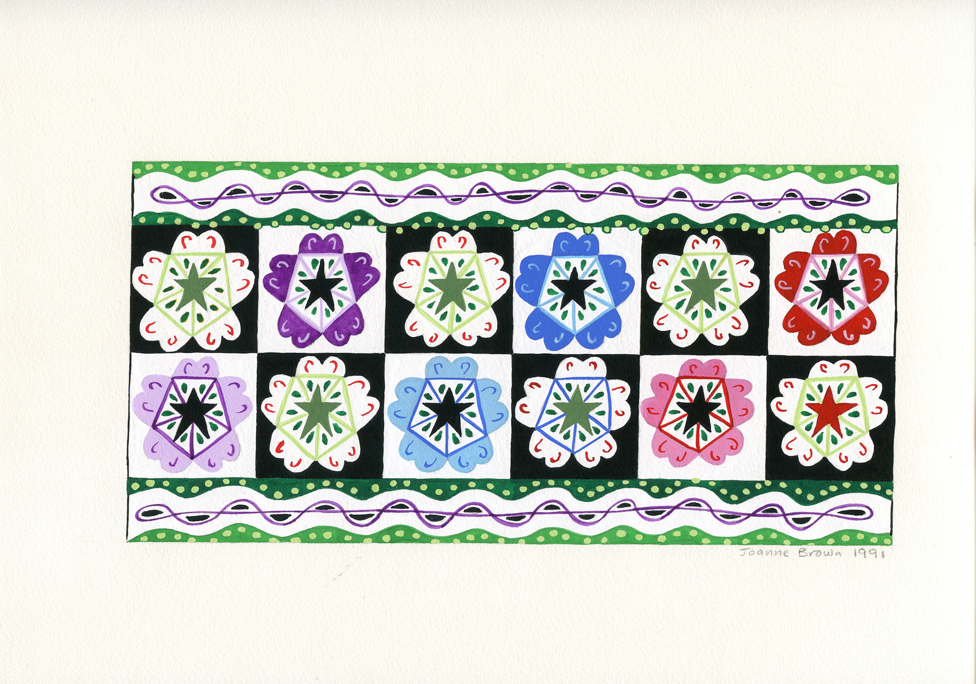 Pansies, Watercolor on Paper, 9" x 4.5", 1991