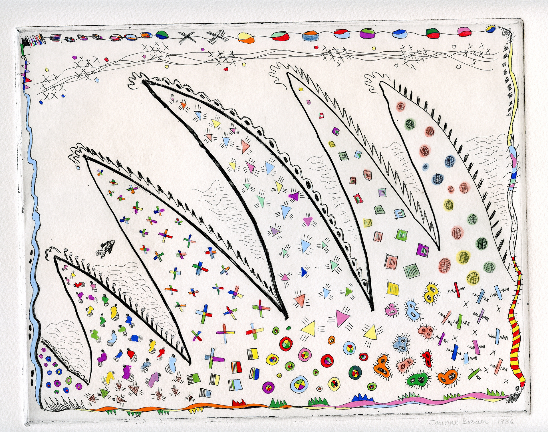 Upstream, Hand-Painted Etching, 1986