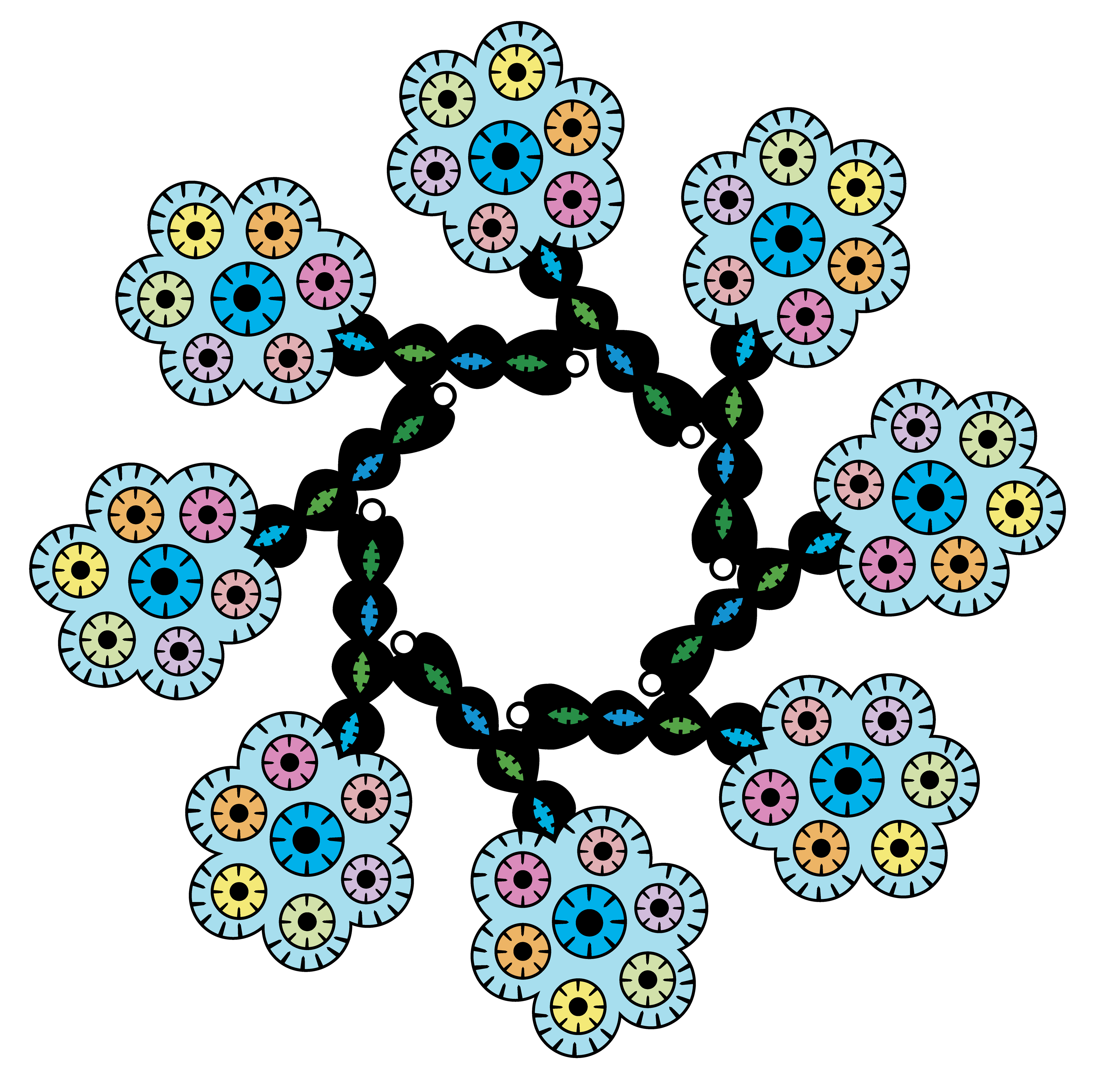 Interlocking Disk Daisies, Digital Art, Radial 3, 2025