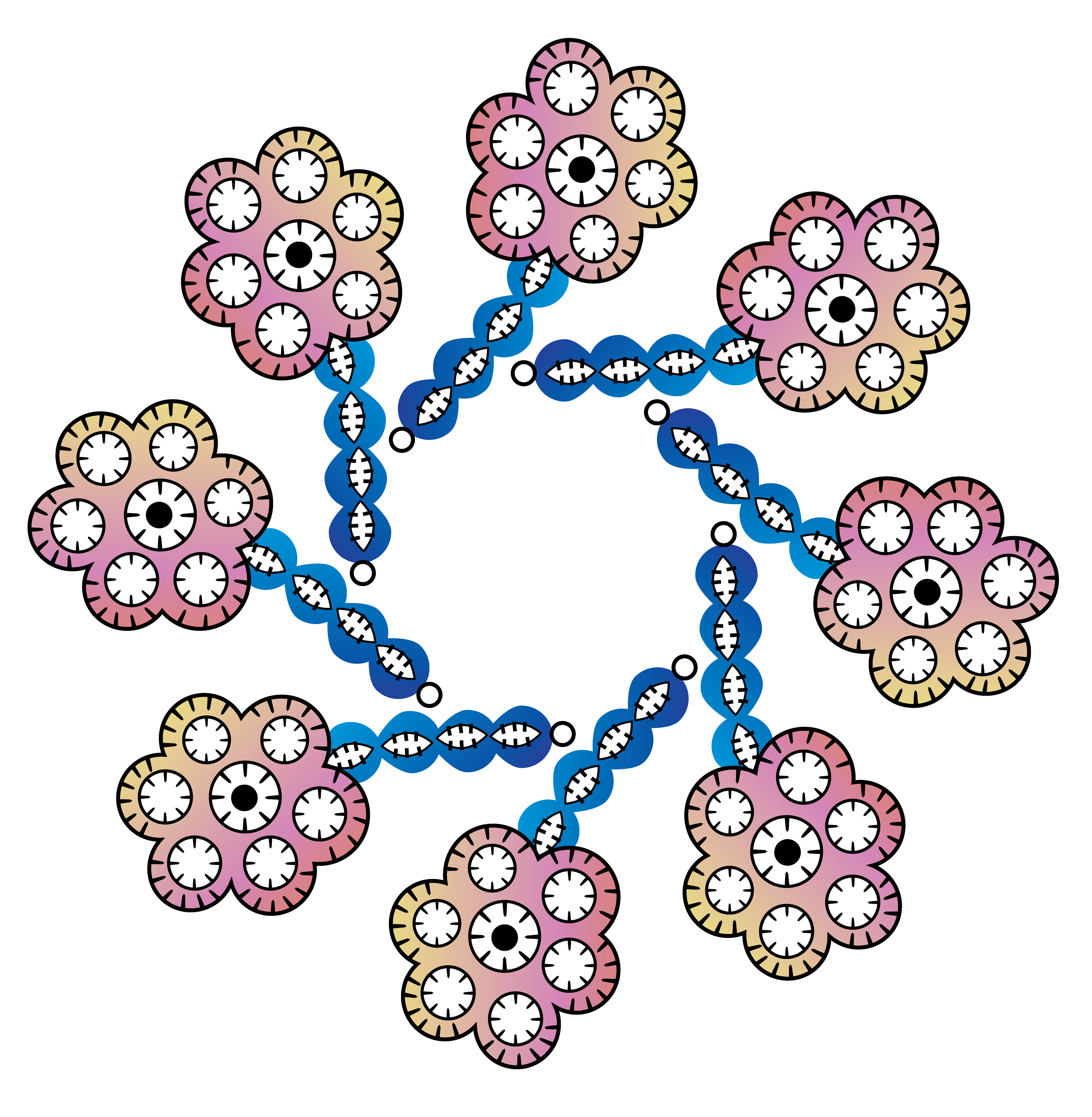 Interlocking Disk Daisies, Digital Art, Radial 2, 2025