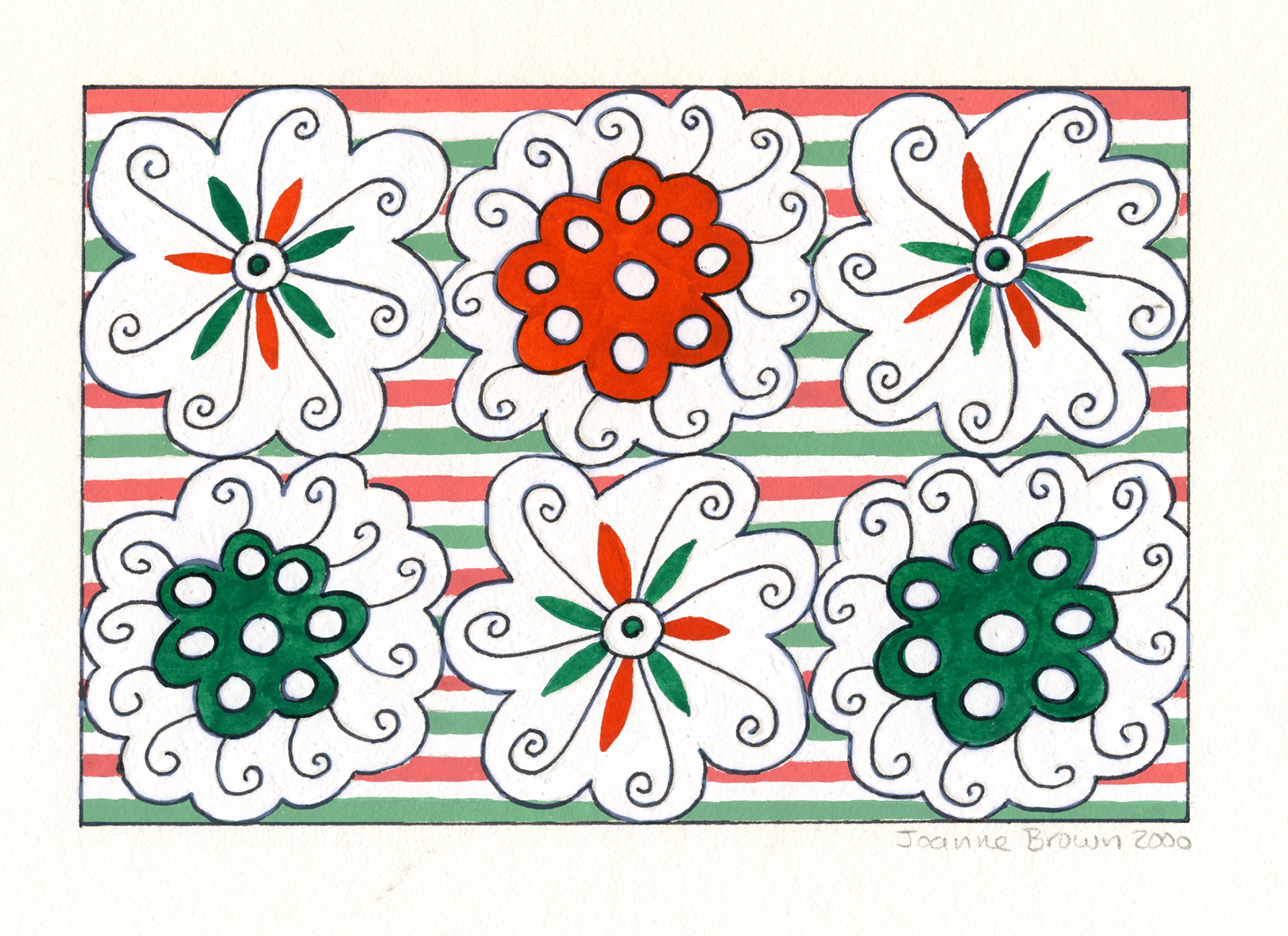 2000 - Hand Painted Card version 2 - Snowball Flowers
