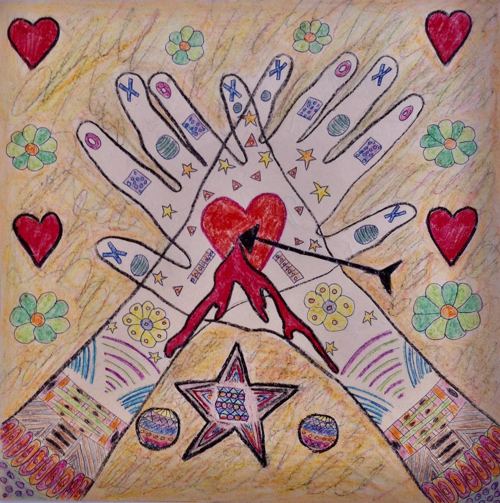 Left: Heart Hands, Crayon on Paper, 1971