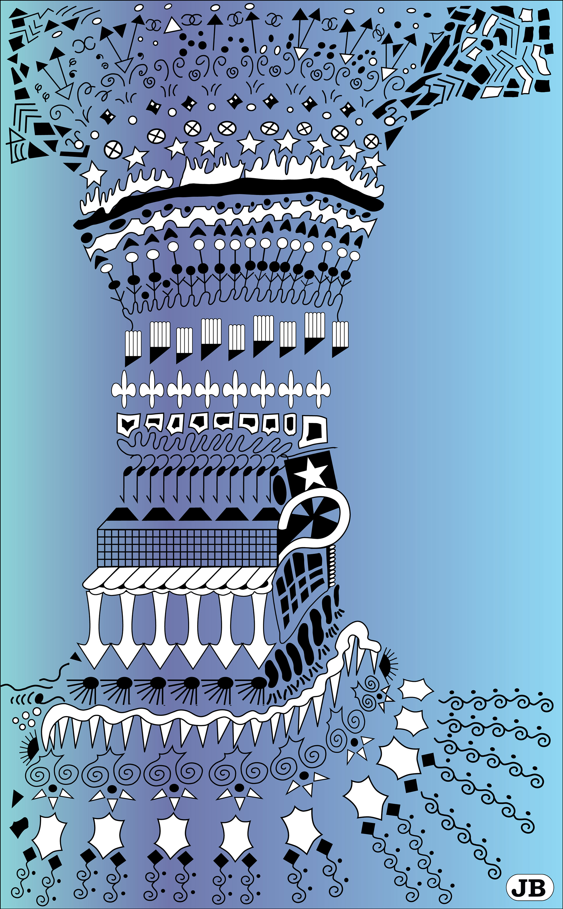 Dance Hall Column, Digital Art, Blue Version, 2021