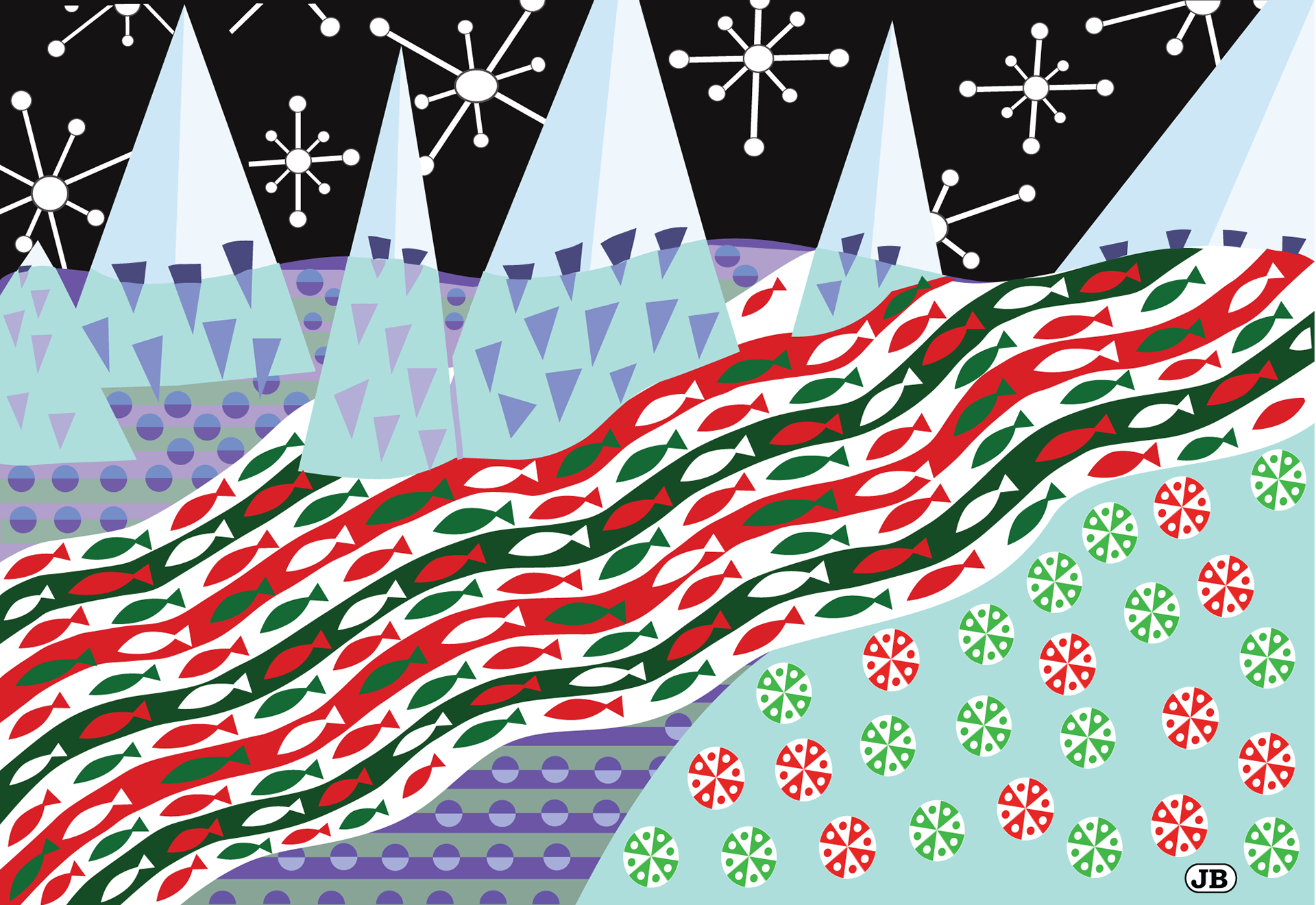 Glacier Fish with Christmas Candies, Digital Art, 2017
