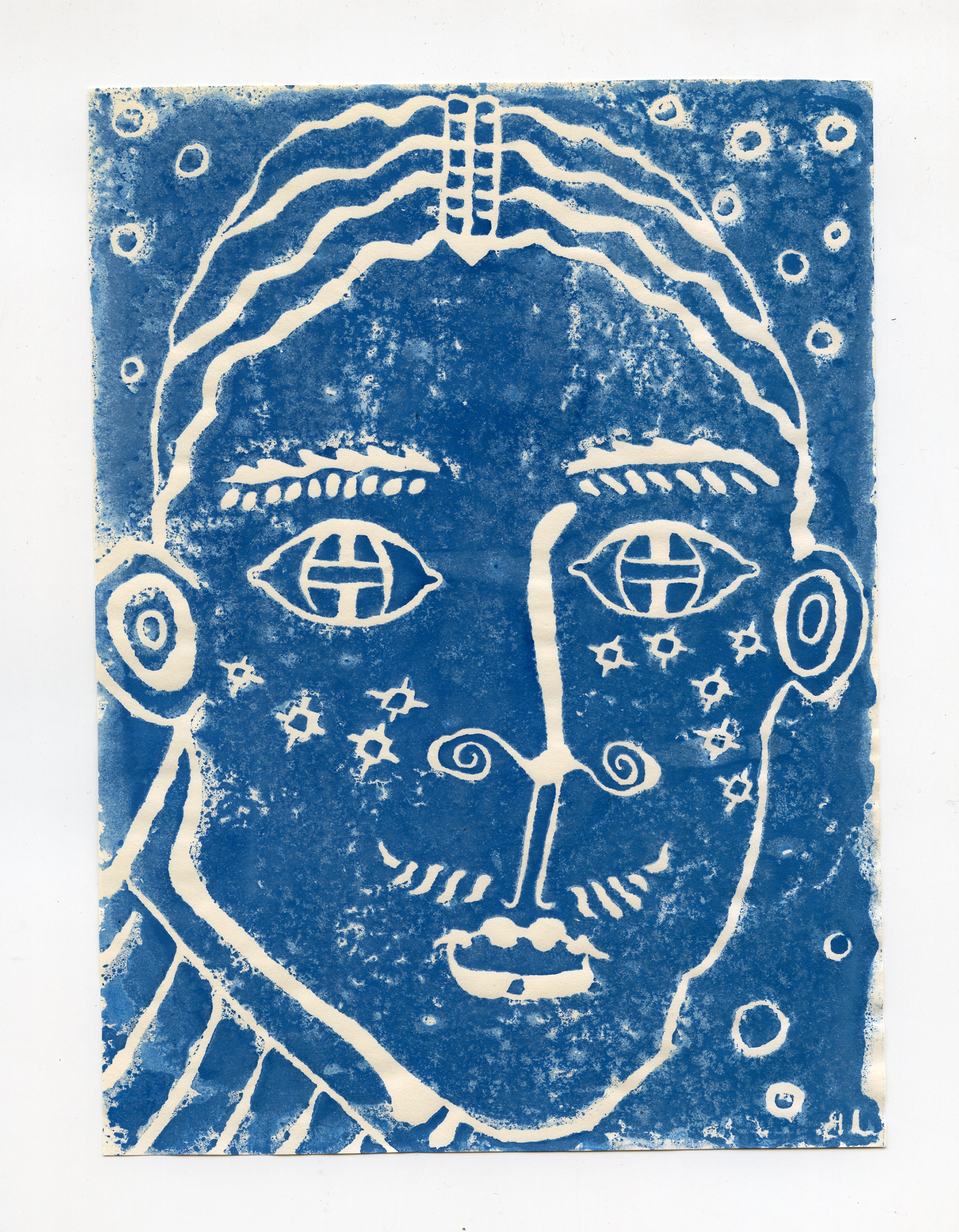 Androgynous Face, Linoleum Print, 1979