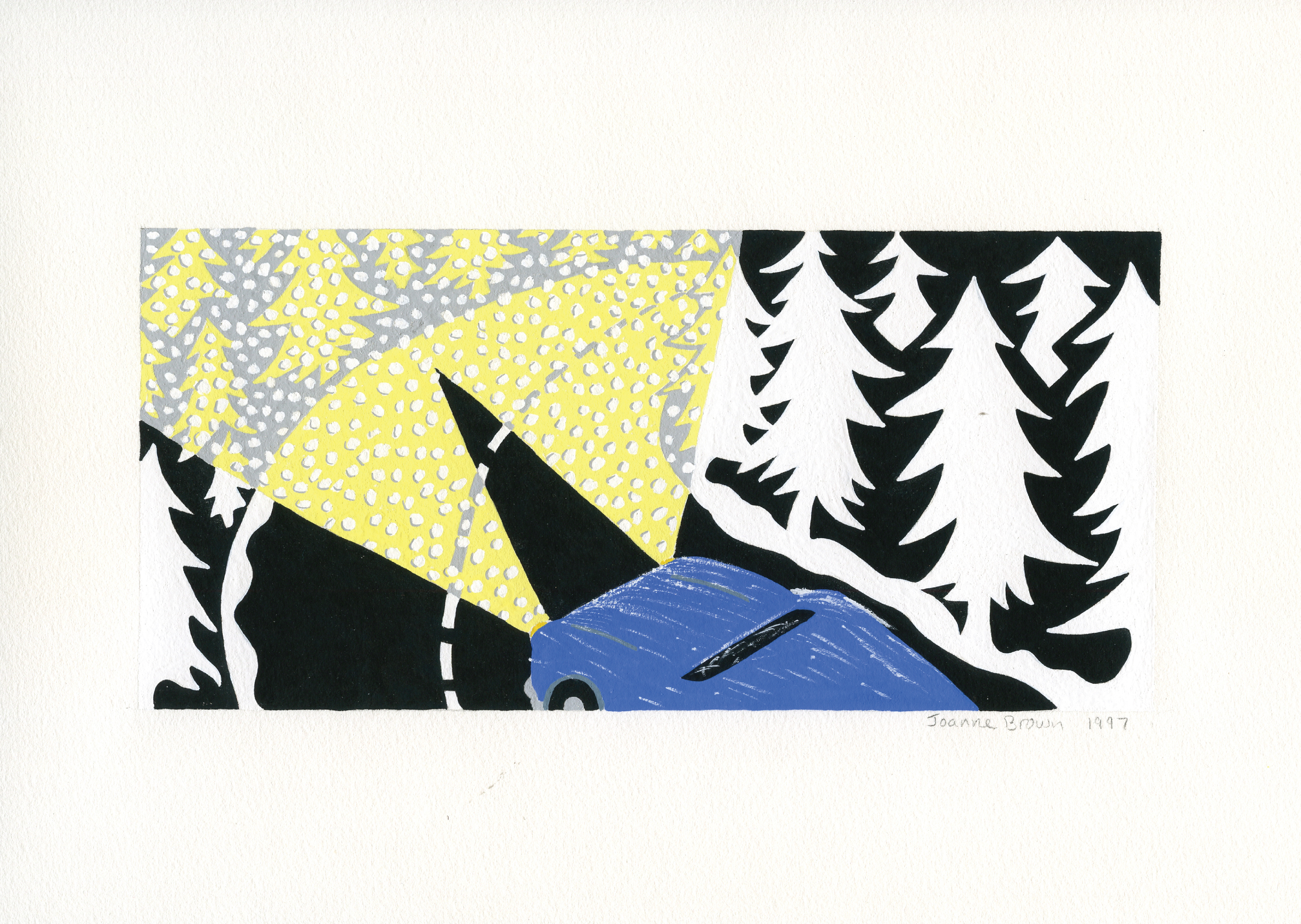 Driving Snow - Watercolor on Paper, 8.5" x 4", 1997