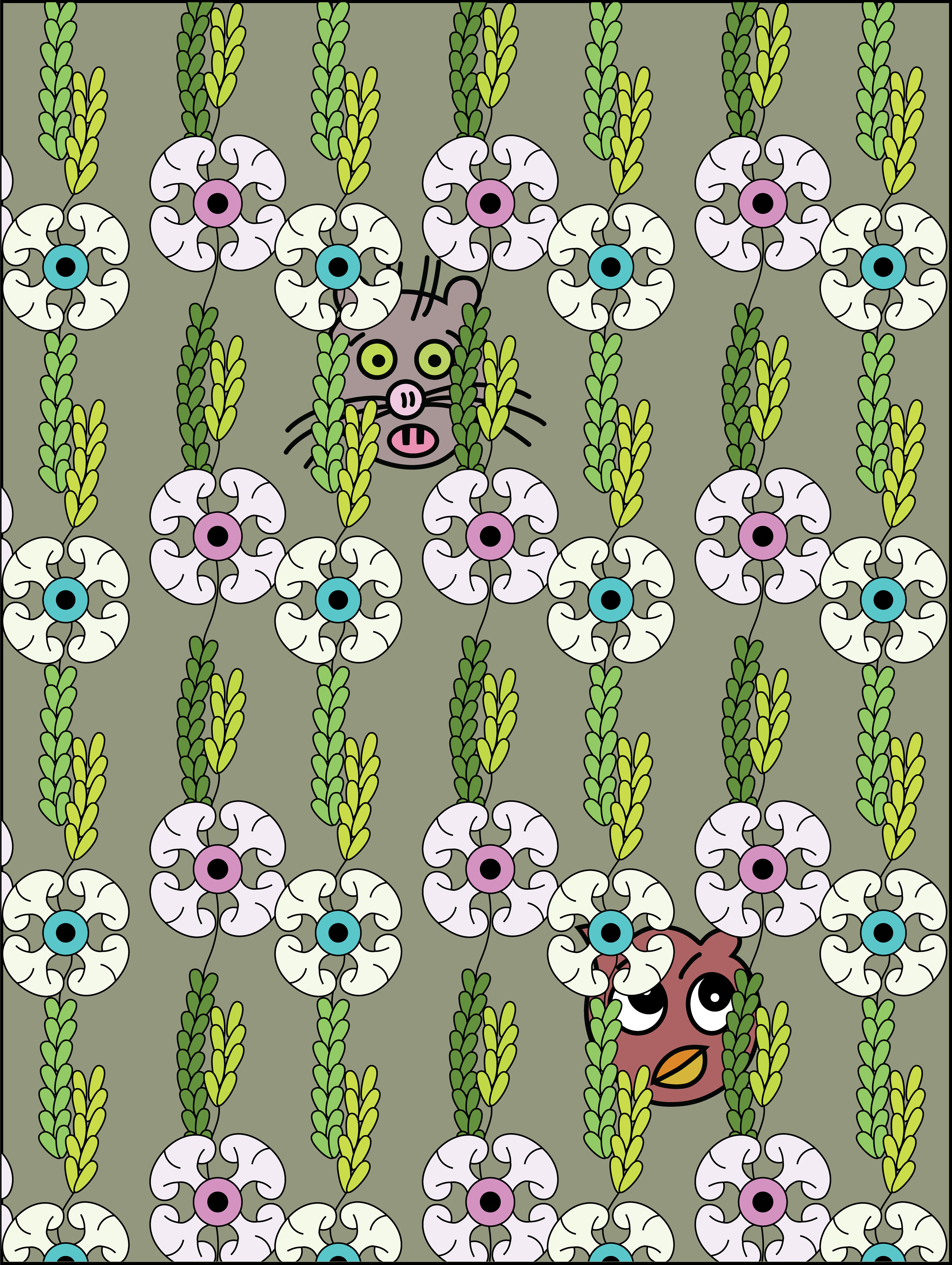 Night Animal Flowers, Digital Art, Pattern 4, 2025