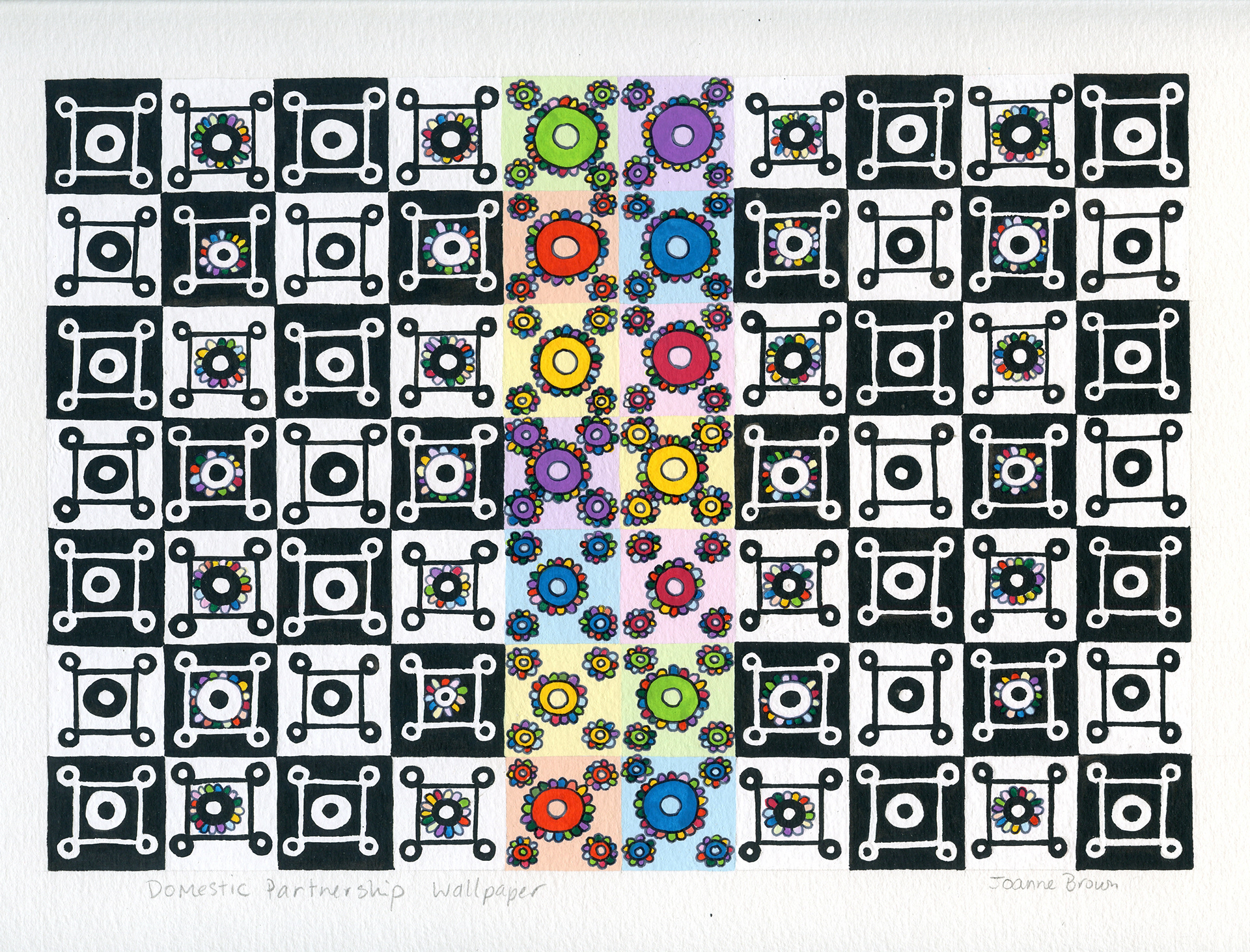 Domestic Partnership Wallpaper, Watercolor on Paper, 10" x 7", 2000
