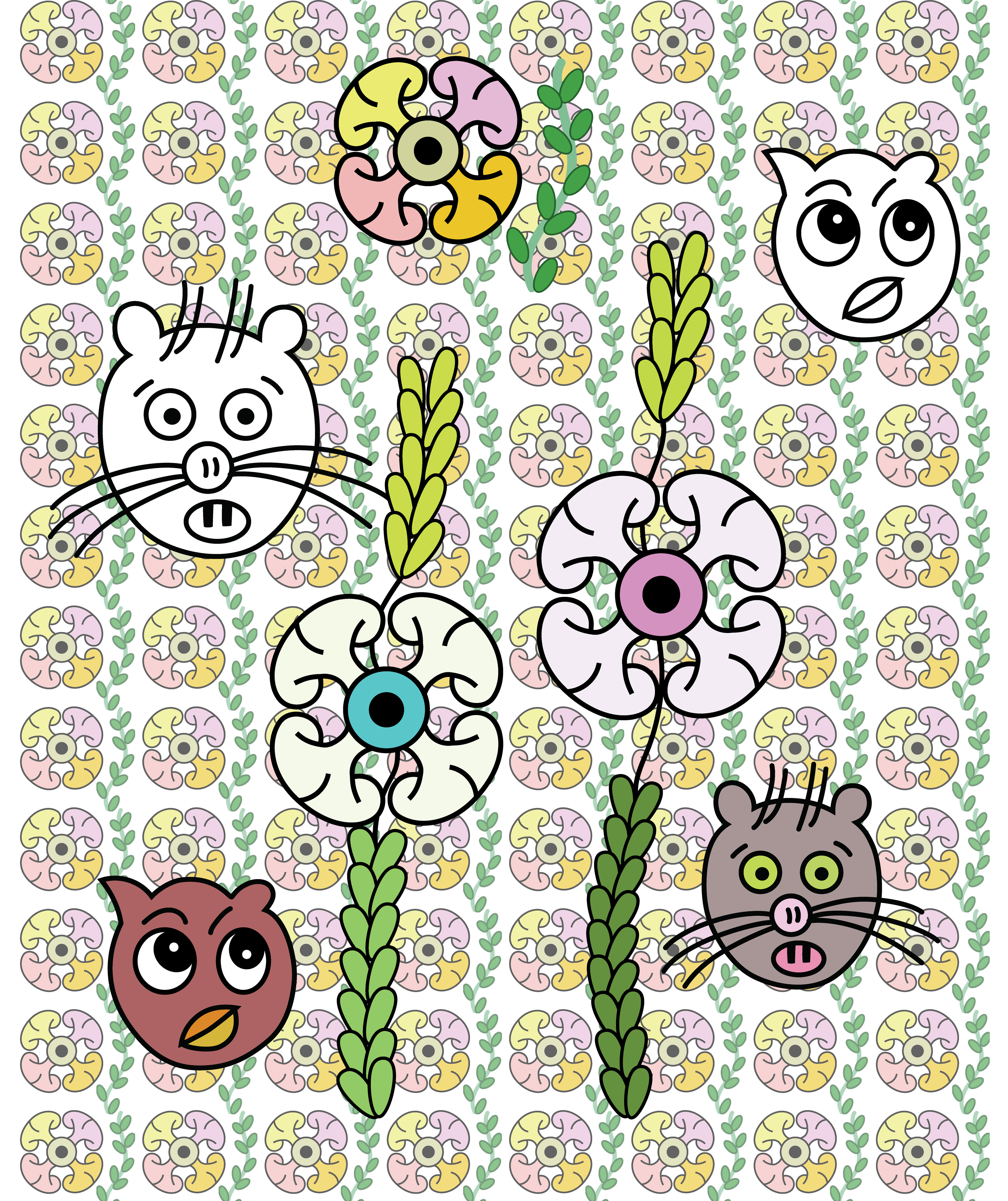 Night Animal Flowers, Digital Art, Pattern 1, 2025