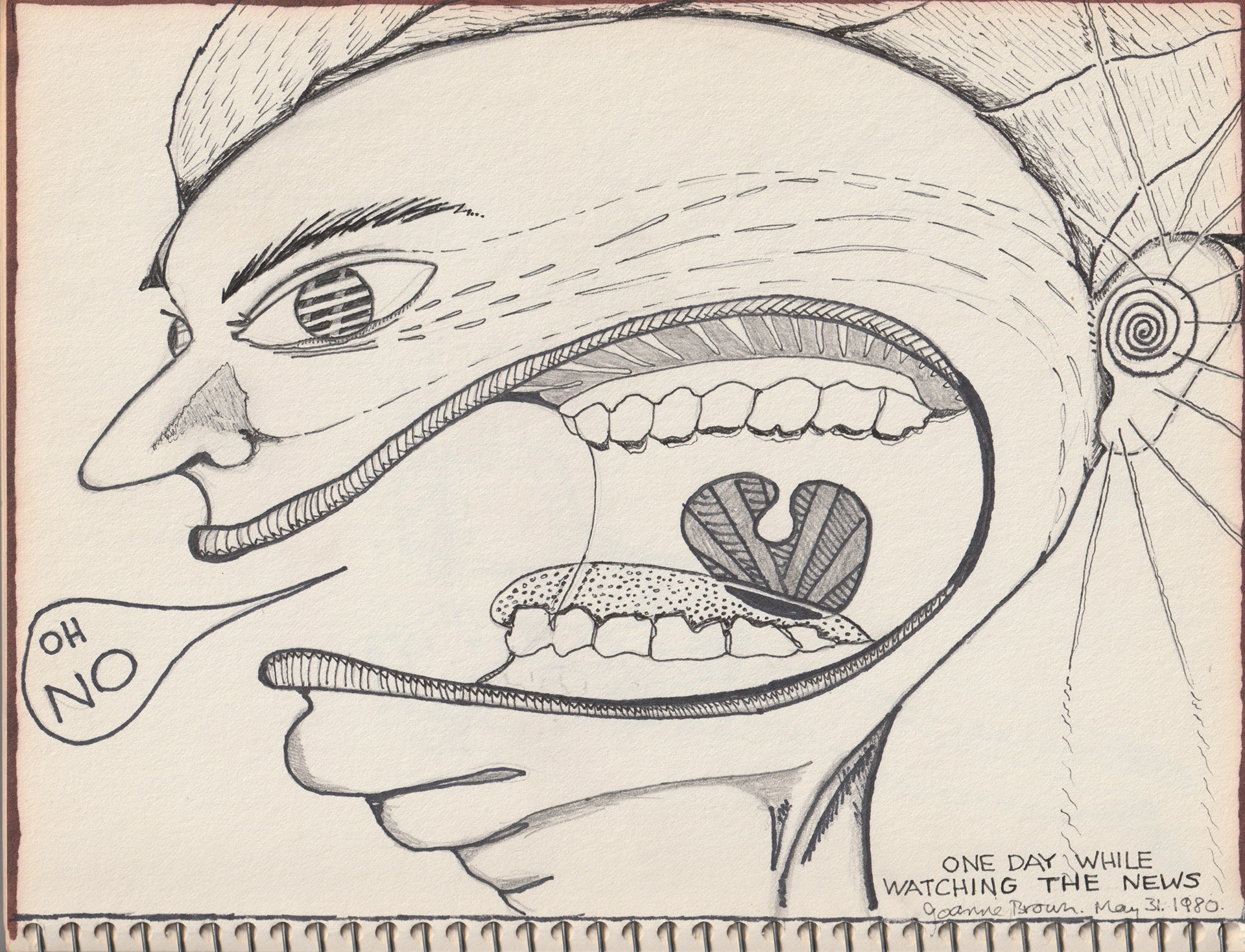 One Day While Watching the News, Pencil on Paper, 1980