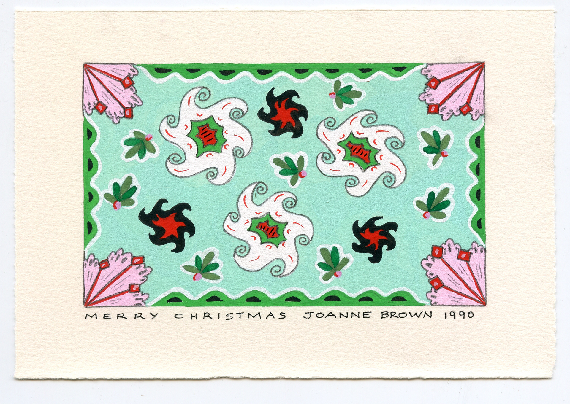 Christmas Day Poinsettias, Watercolor on Acid Rag Paper, 1990