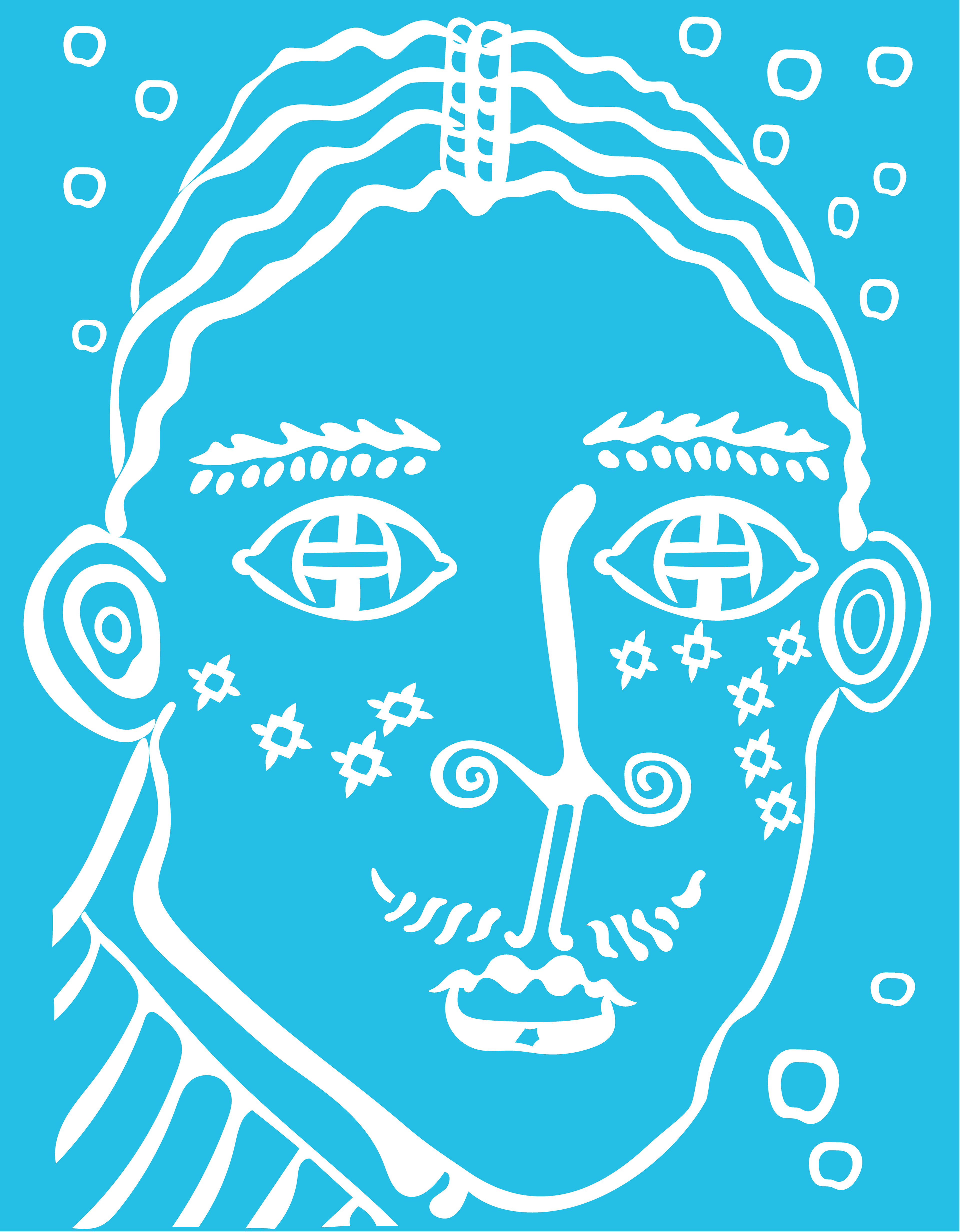 Androgynous Face, Digital Art, Sky Blue, 2025