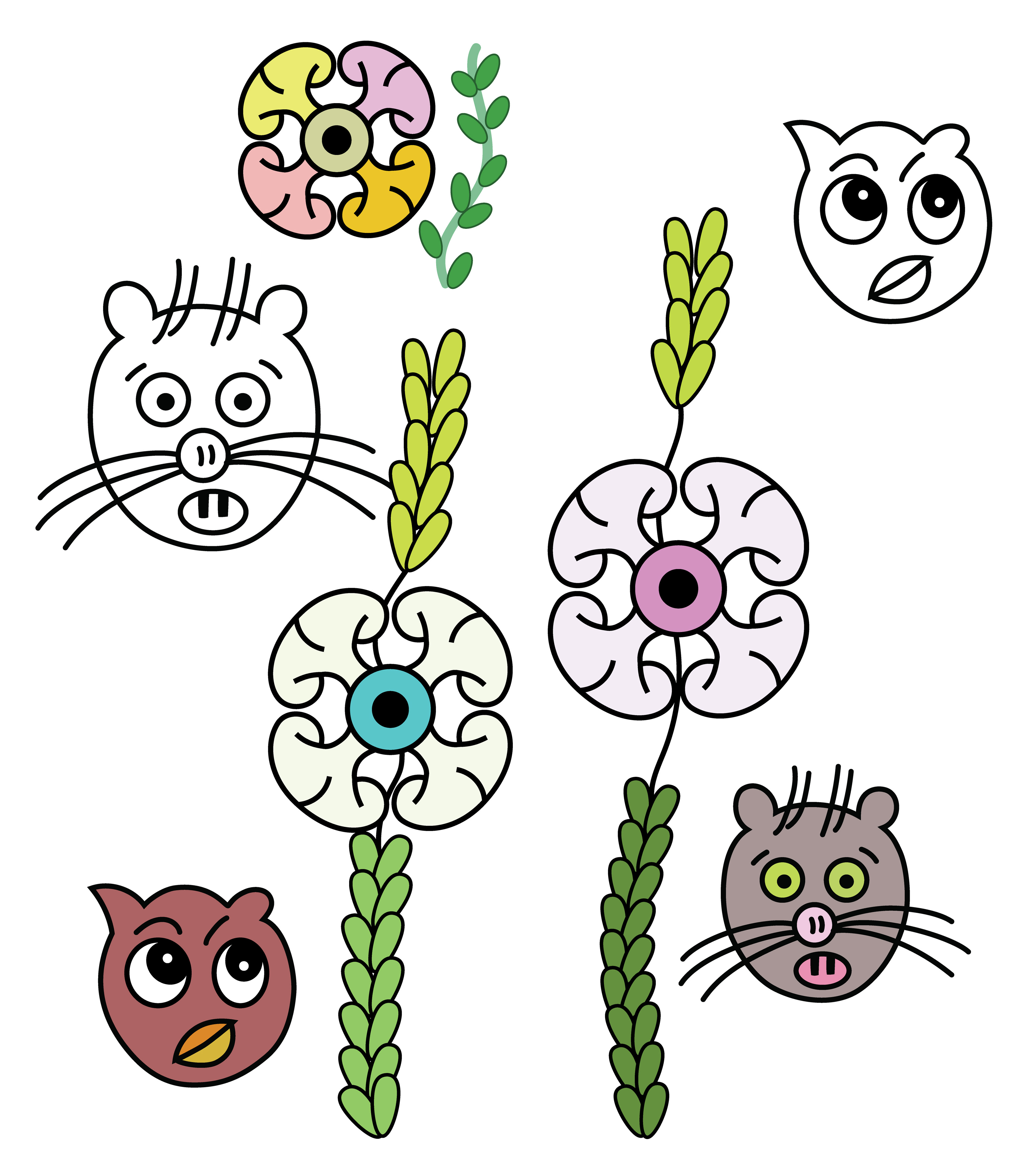 Night Animal Flowers, Vector Drawings, 2025