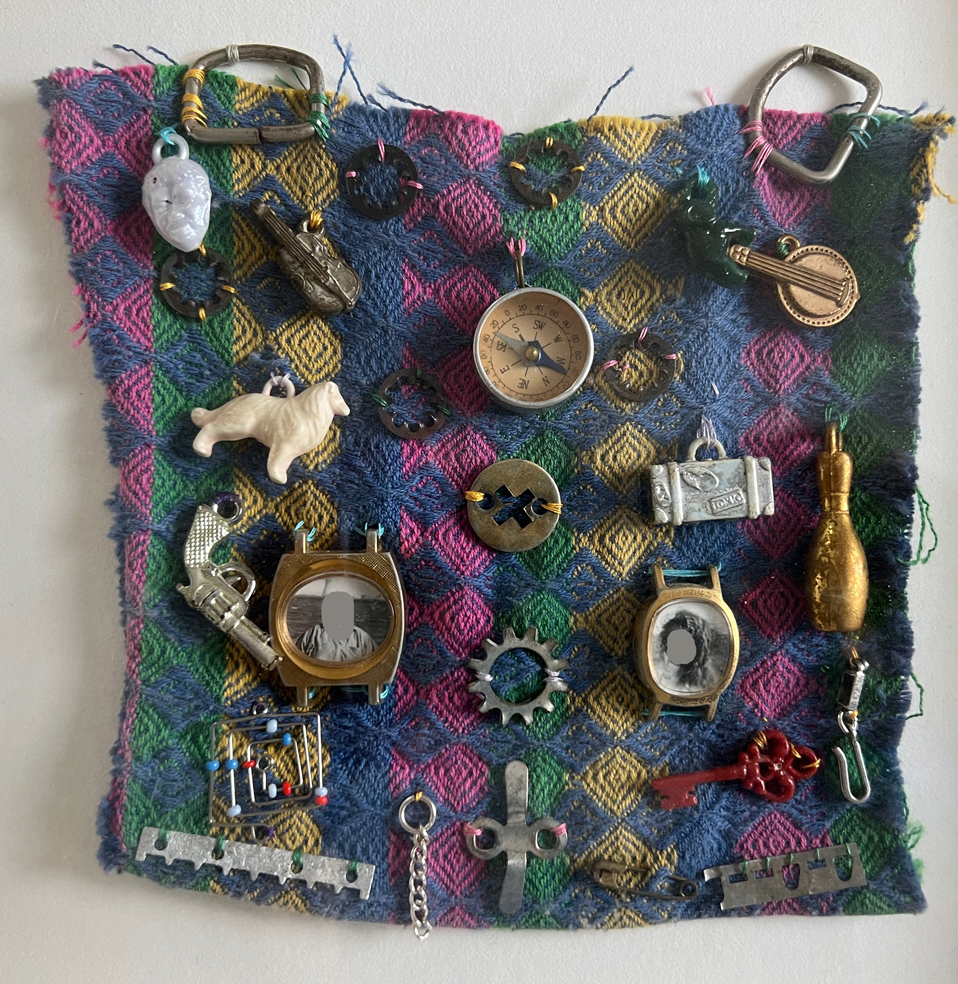 Compass, Charms and Found Objects on Fabric, 1989