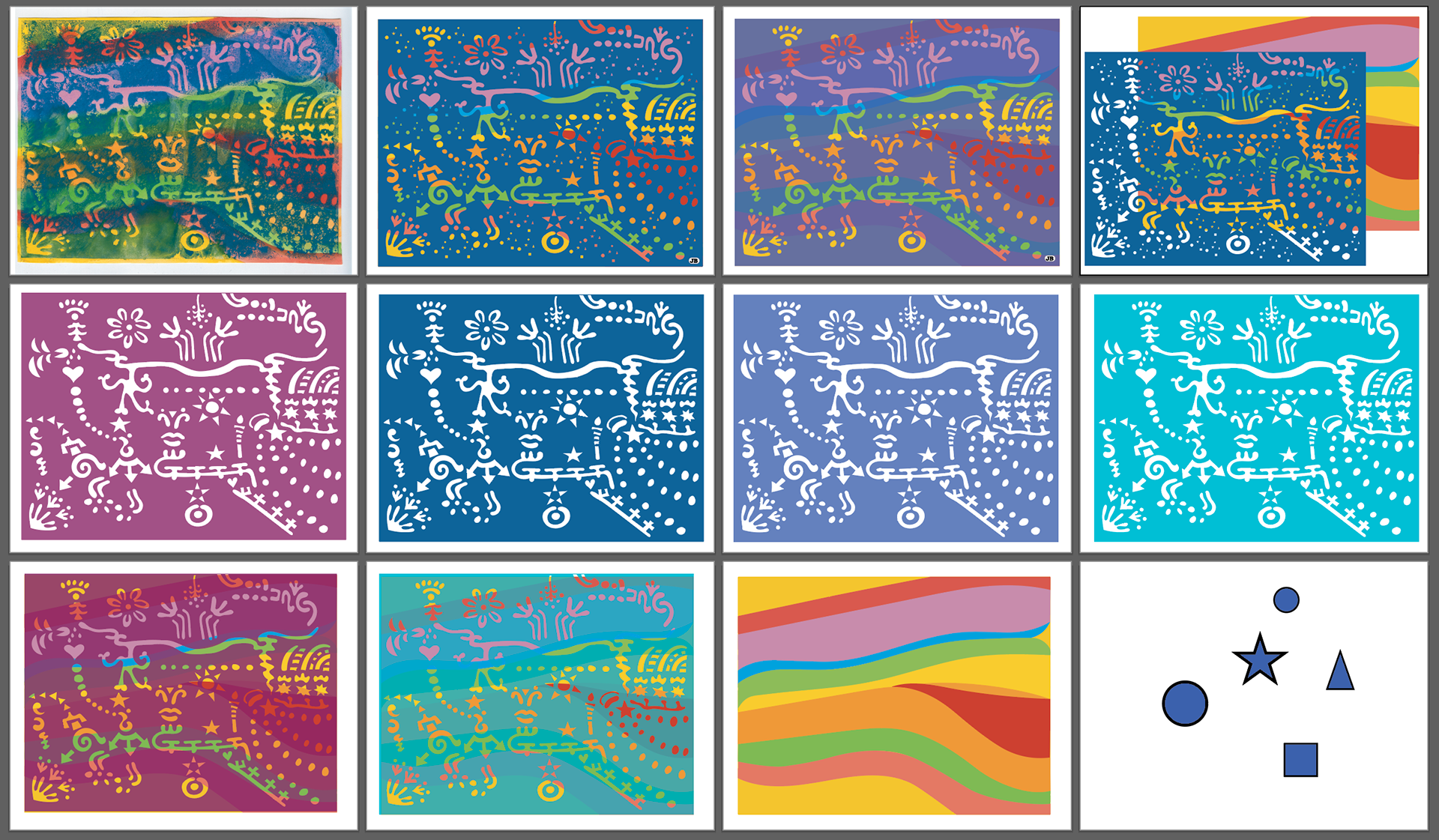 Illustrator Artboards for the different pieces and versions of Stream, 2023