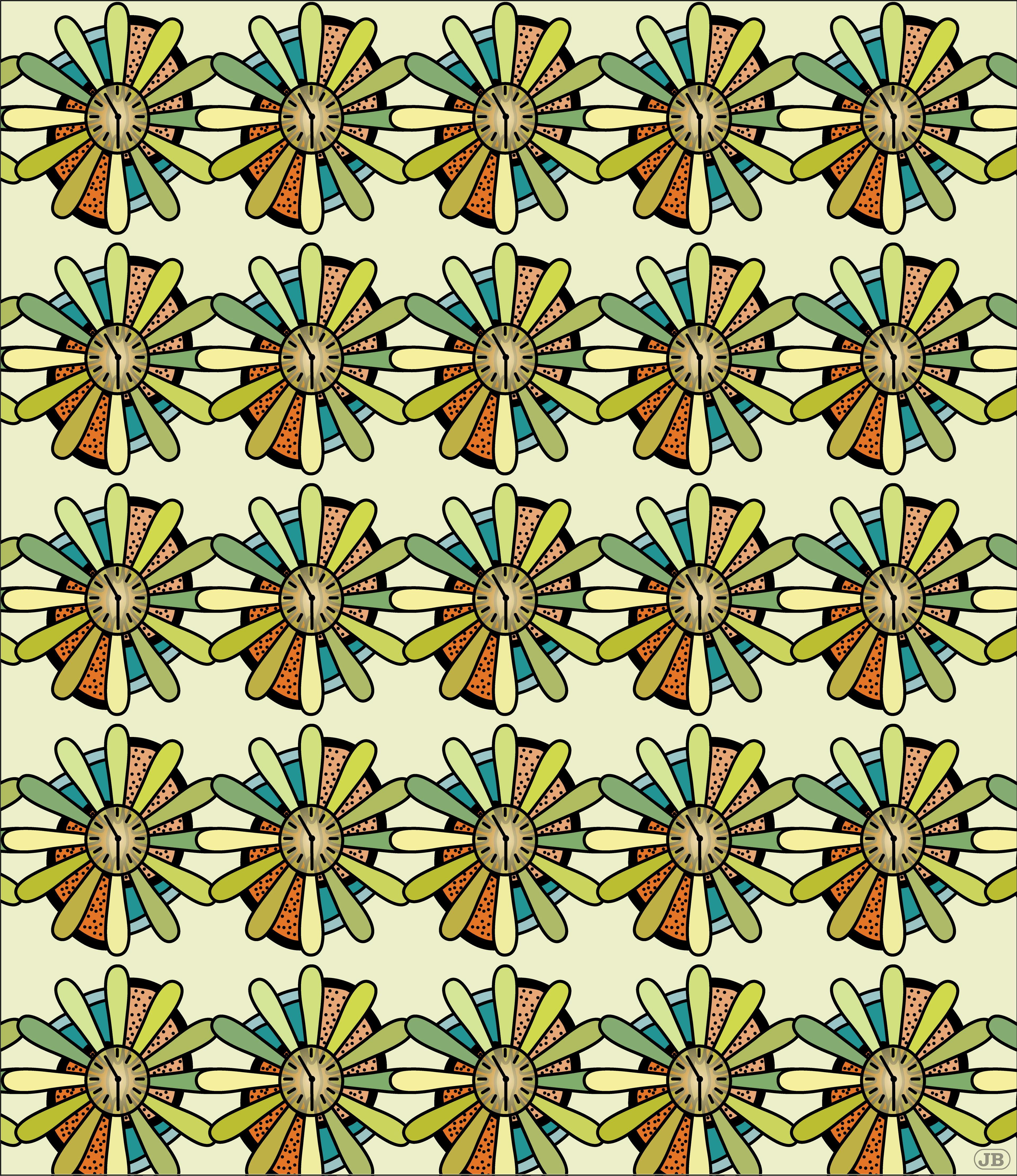 Flower Clocks, Digital Art, Pattern 3, 2025