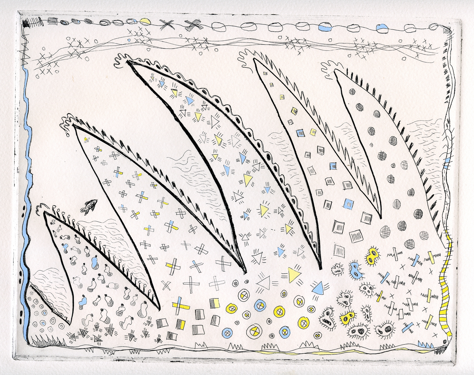 Upstream, Hand-Painted Etching, 1986
