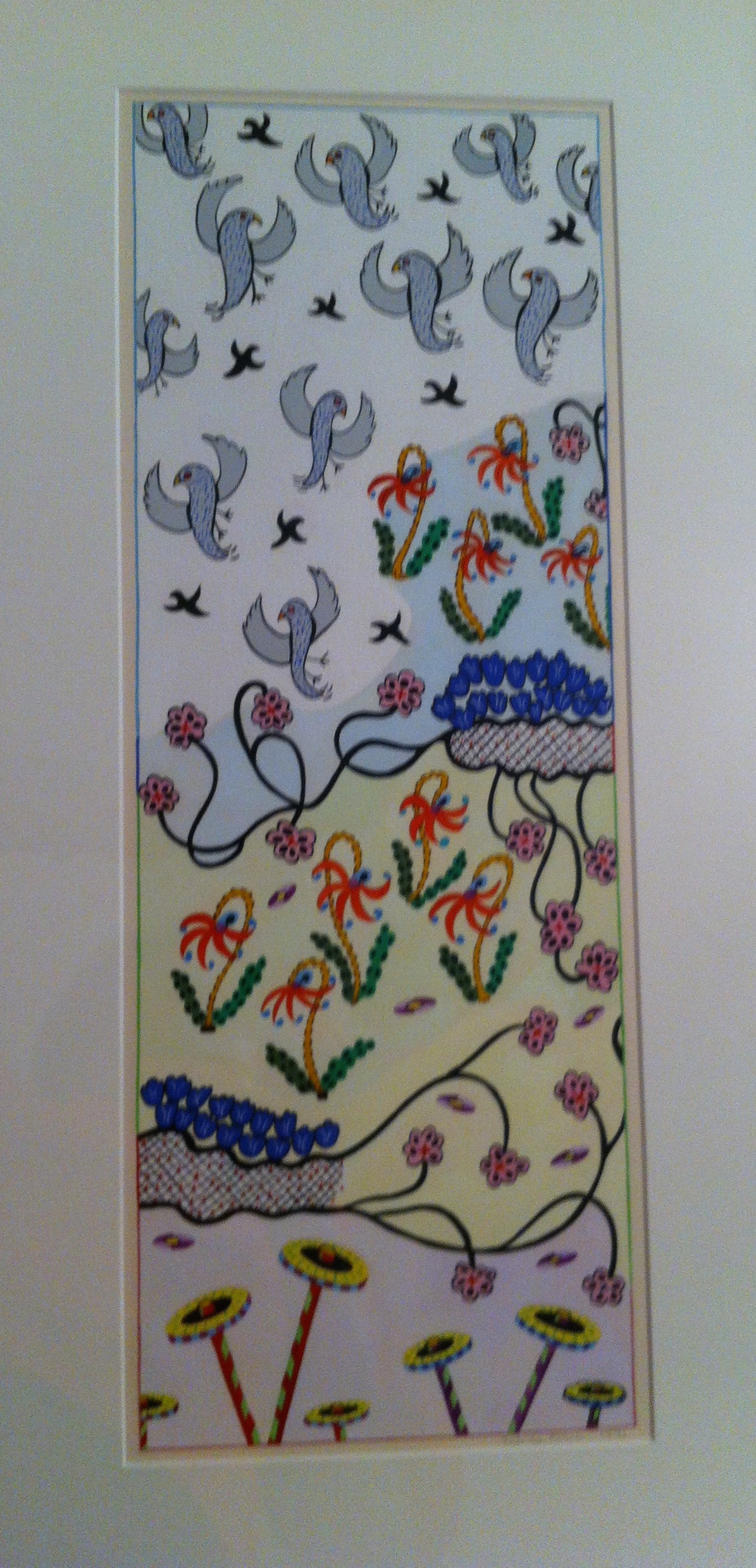Rising Birds, Watercolor on Paper, 7" x 20", 1991