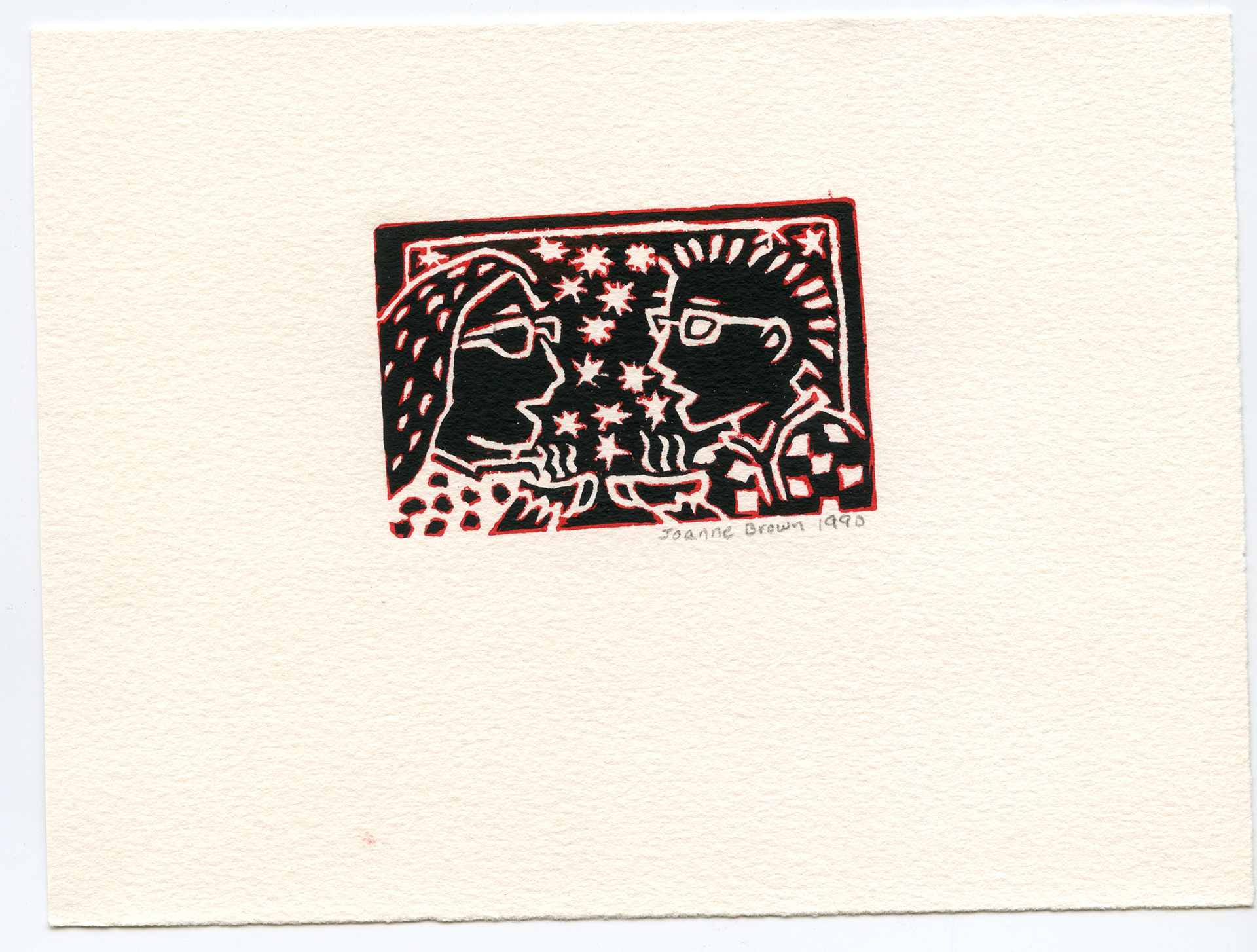 Conversation, Linoleum Print, 1990