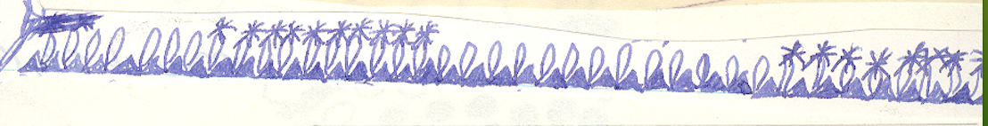 Tropical Trees, Stylus Pen blue ink on scrap paper, 1983