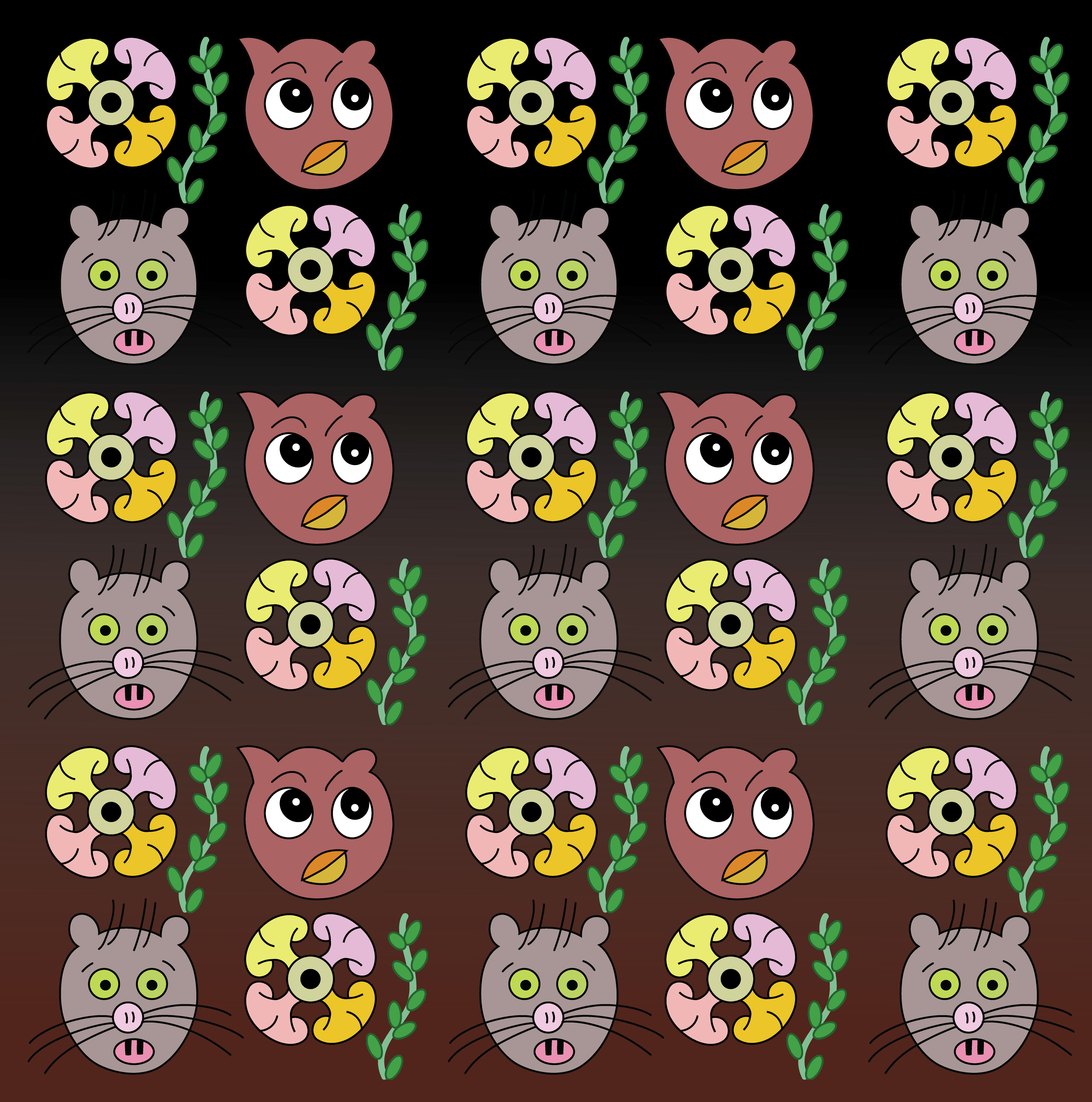 Night Animal Flowers, Digital Art, Pattern 2, 2025