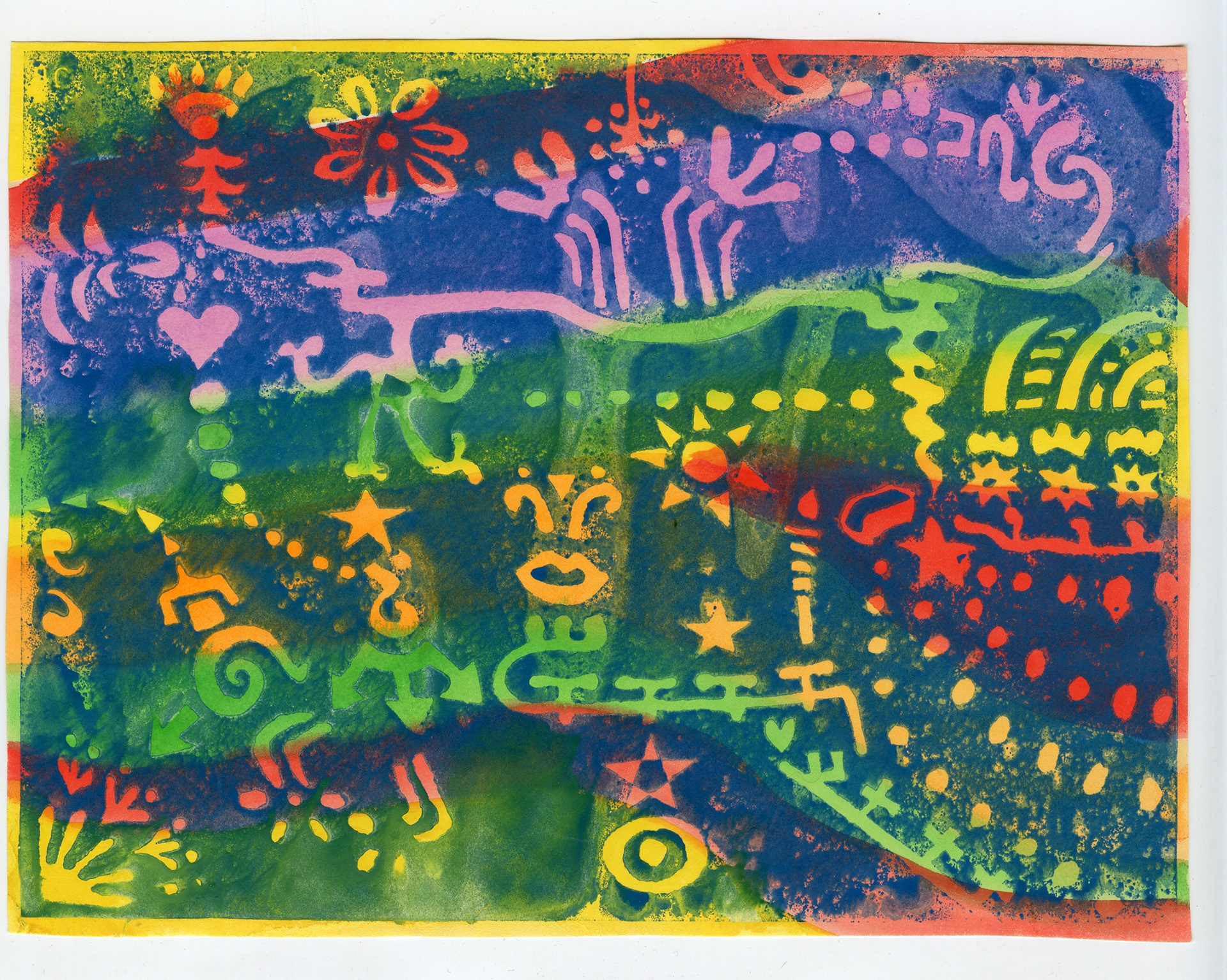 Stream, Linoleum Cut Printed on Watercolor on Paper, 1978