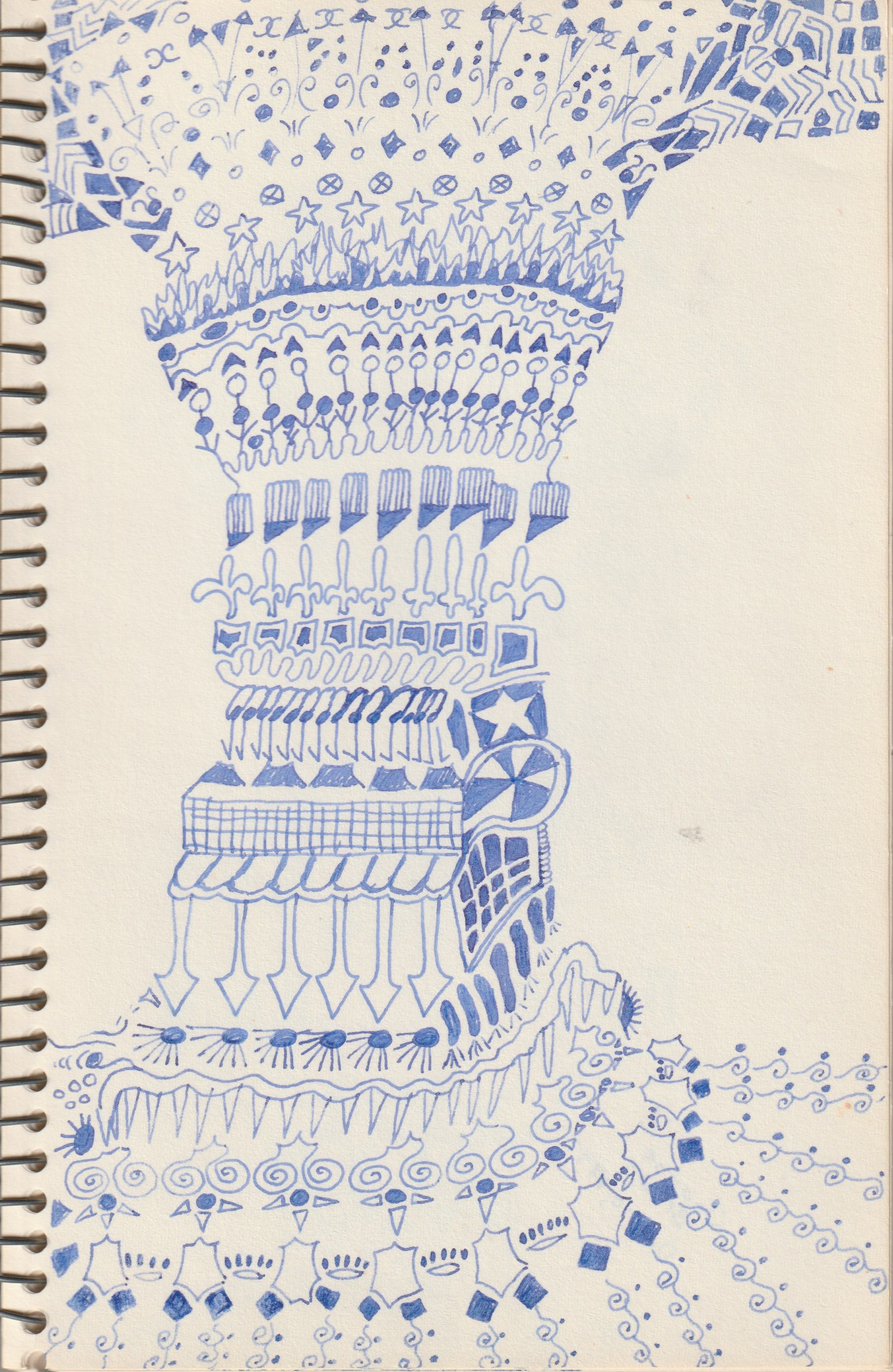 Dance Hall Column, Blue Pen and Ink on Paper, 1977