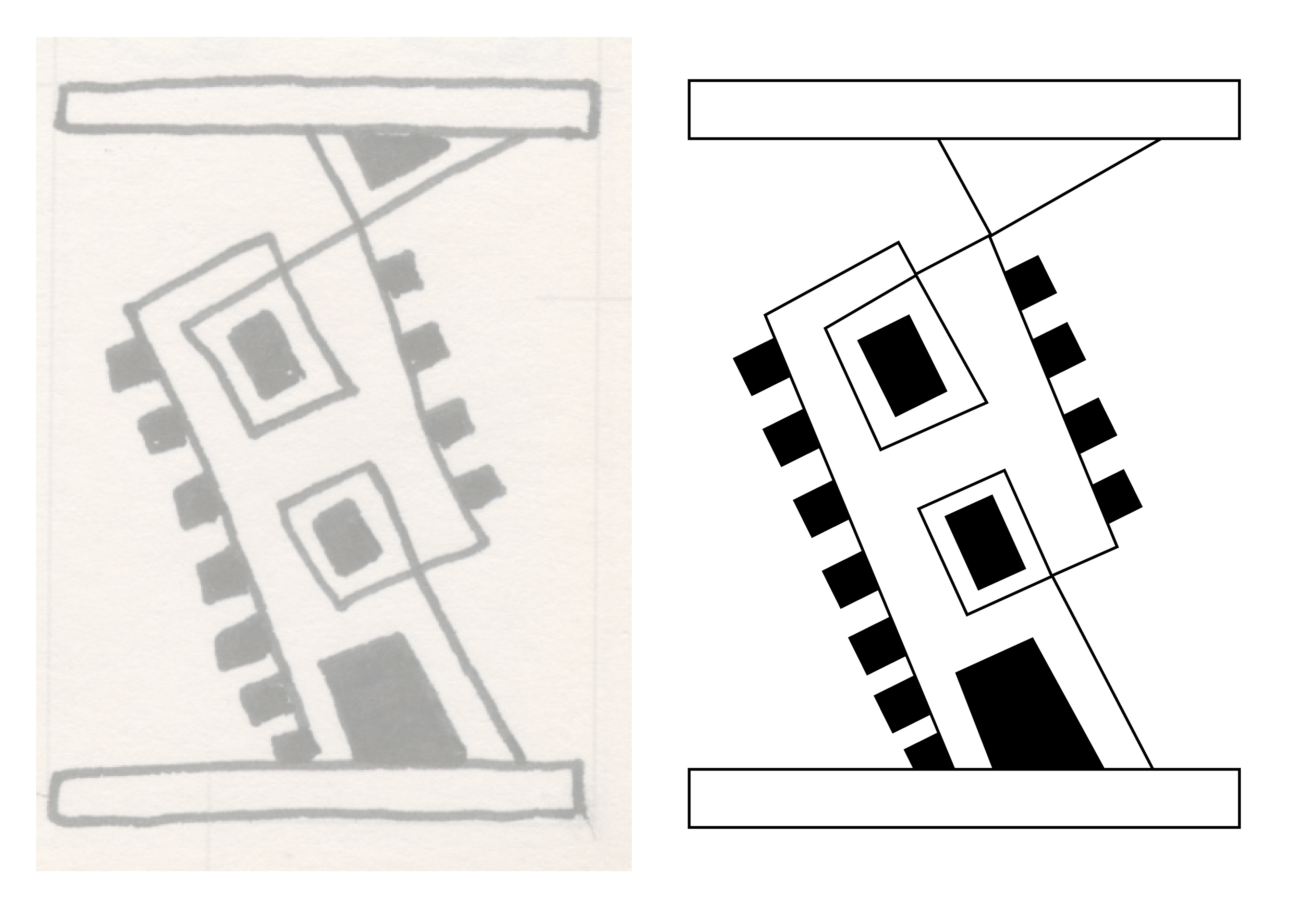 Tilted Townhouse Pen and Ink Drawing, 2001, with Illustrator Traced Vector Drawing, 2021