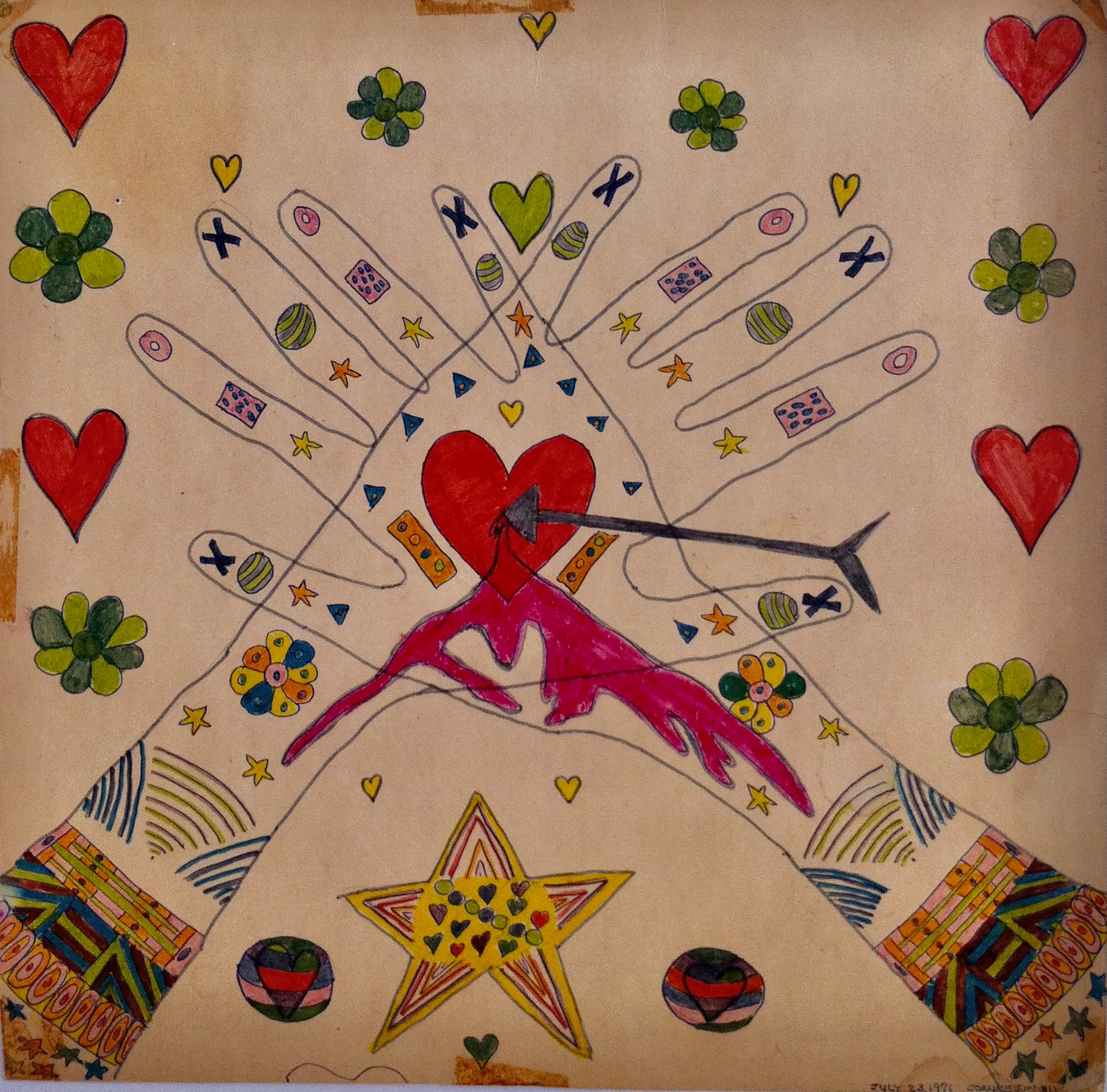 Heart Hands, Magic Marker on Card Stock, 1971
