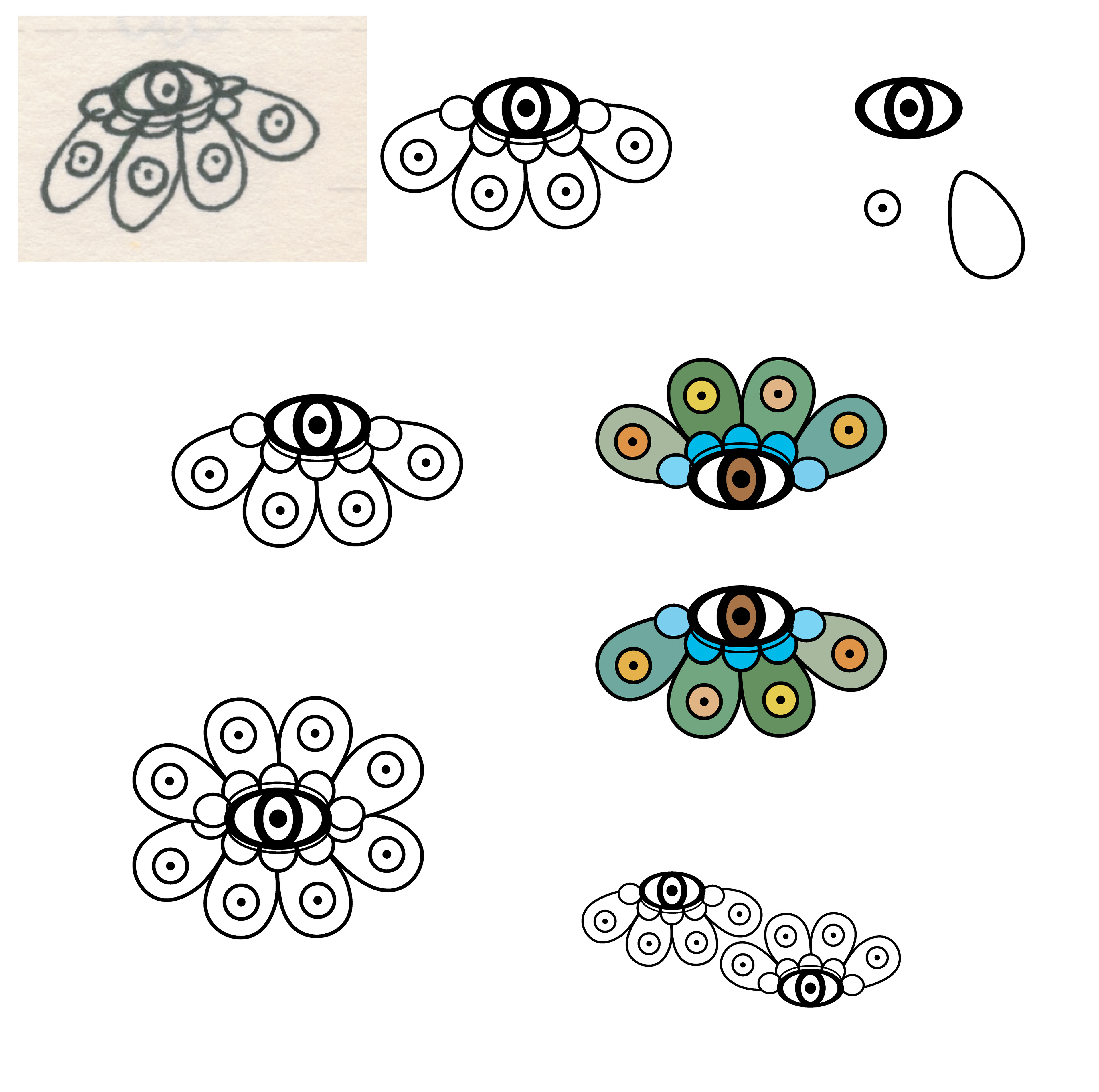 Flower Eye Flip, Pen and Ink on Paper, 2004, on Illustrator Artboard with Vector Drawings, 2025