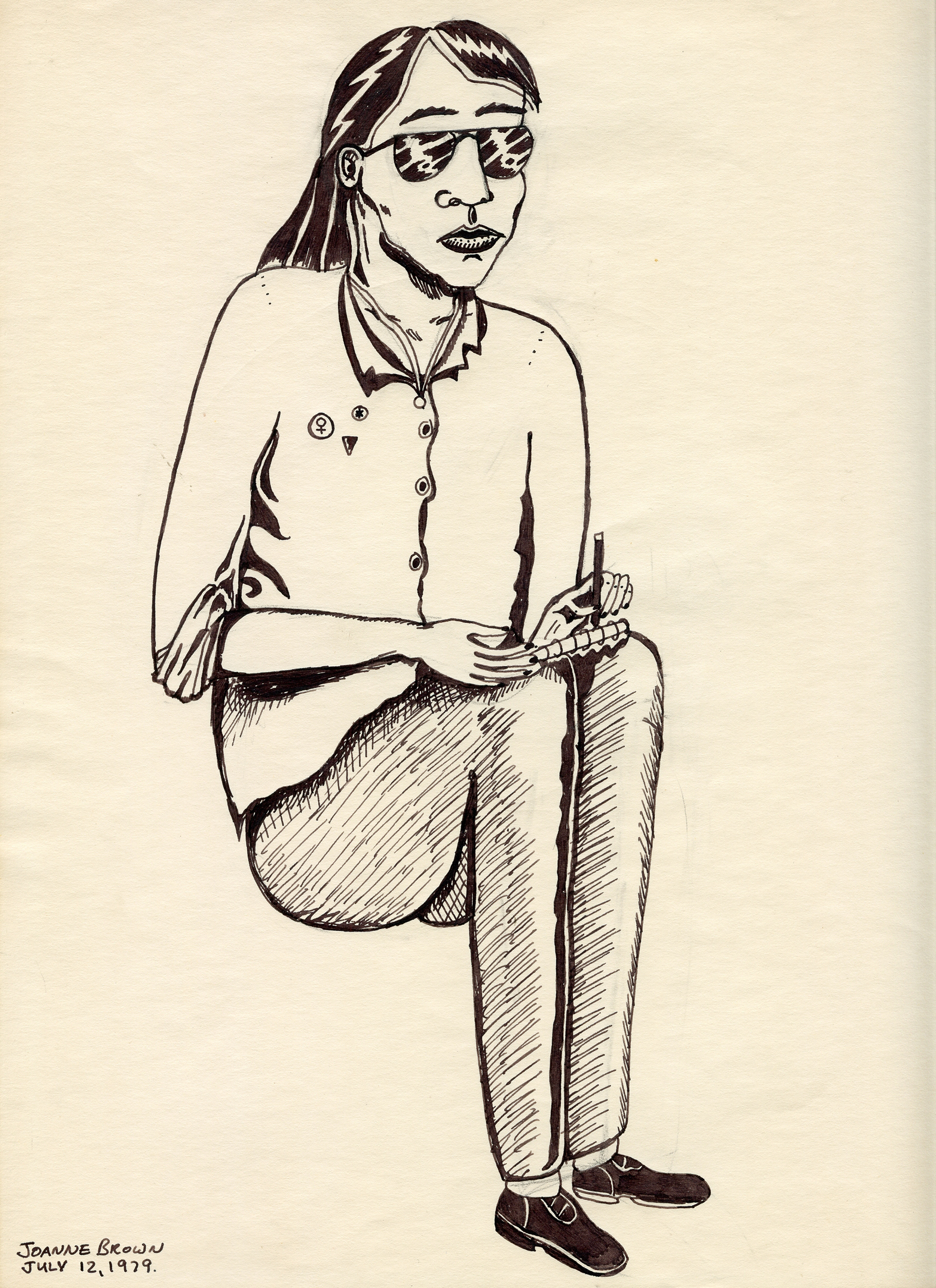 Sunglasses and Sketchbook, Pen and Ink on Paper, 1979
