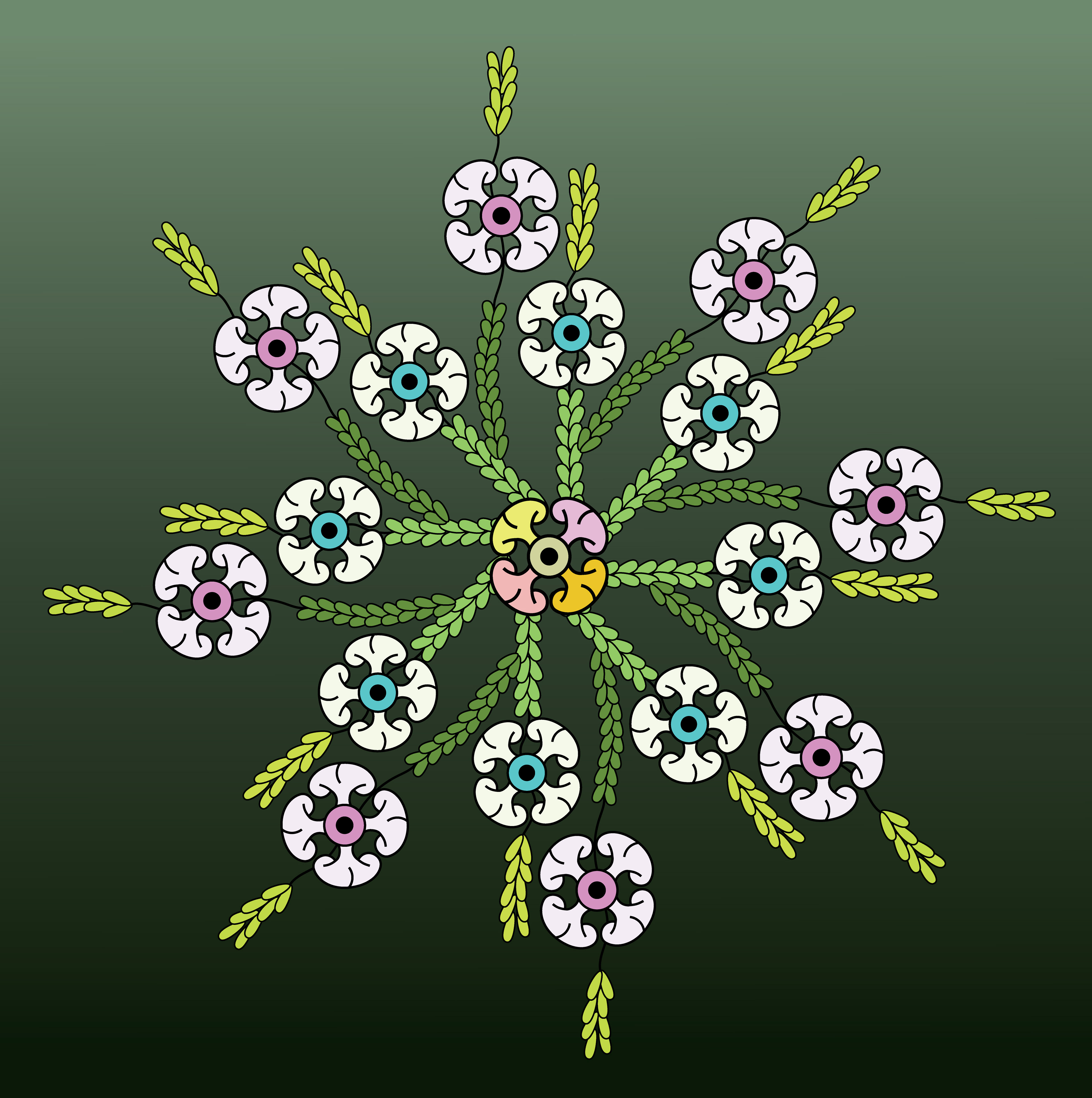 Night Animal Flowers, Digital Art, Radial, 2025