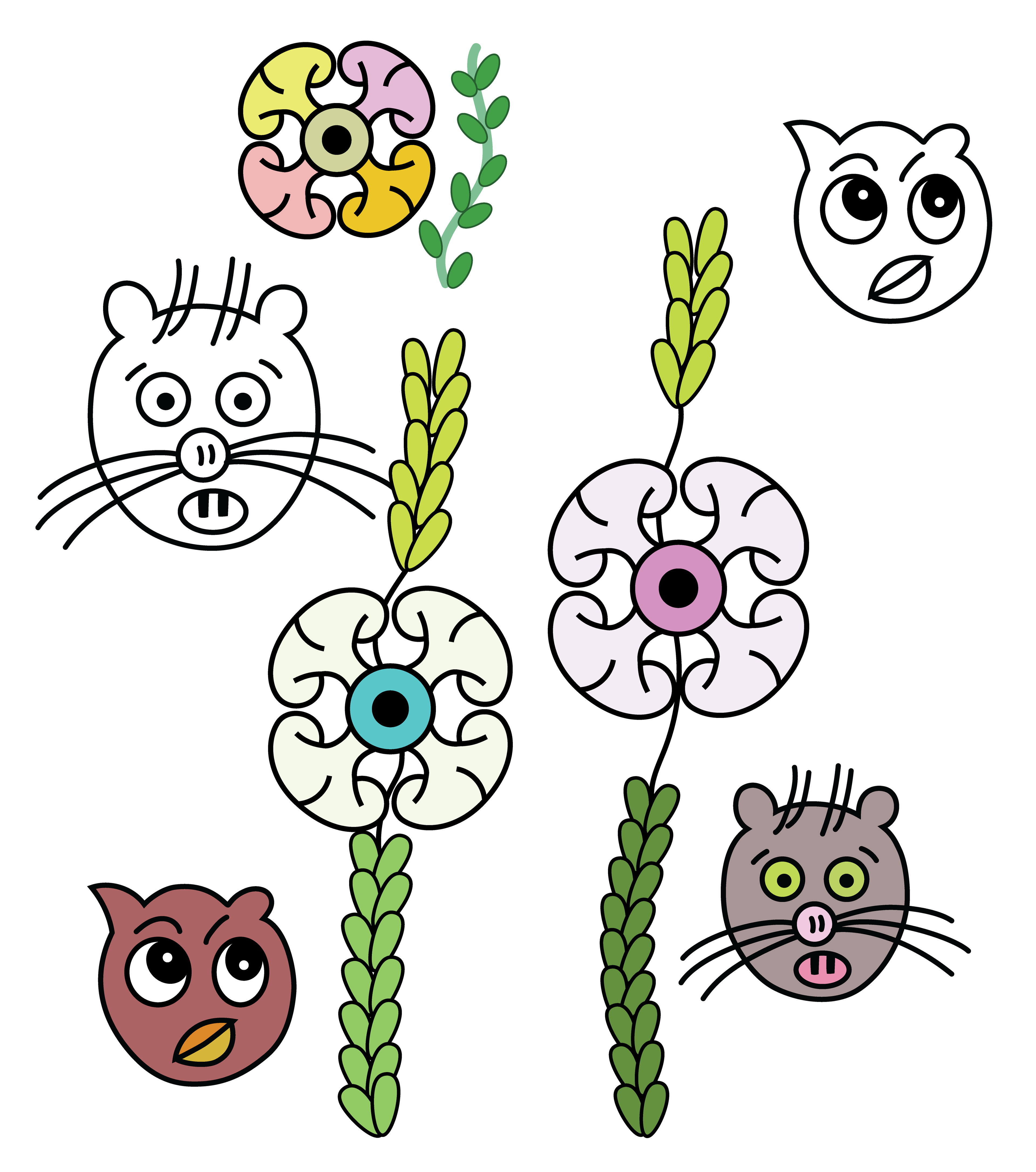 Night Animal Flowers, Vector Drawings, 2025