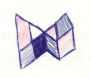 1990-02-21-a1 , Ballpoint Pen and Colored Pencil on Scrap Paper, 1990