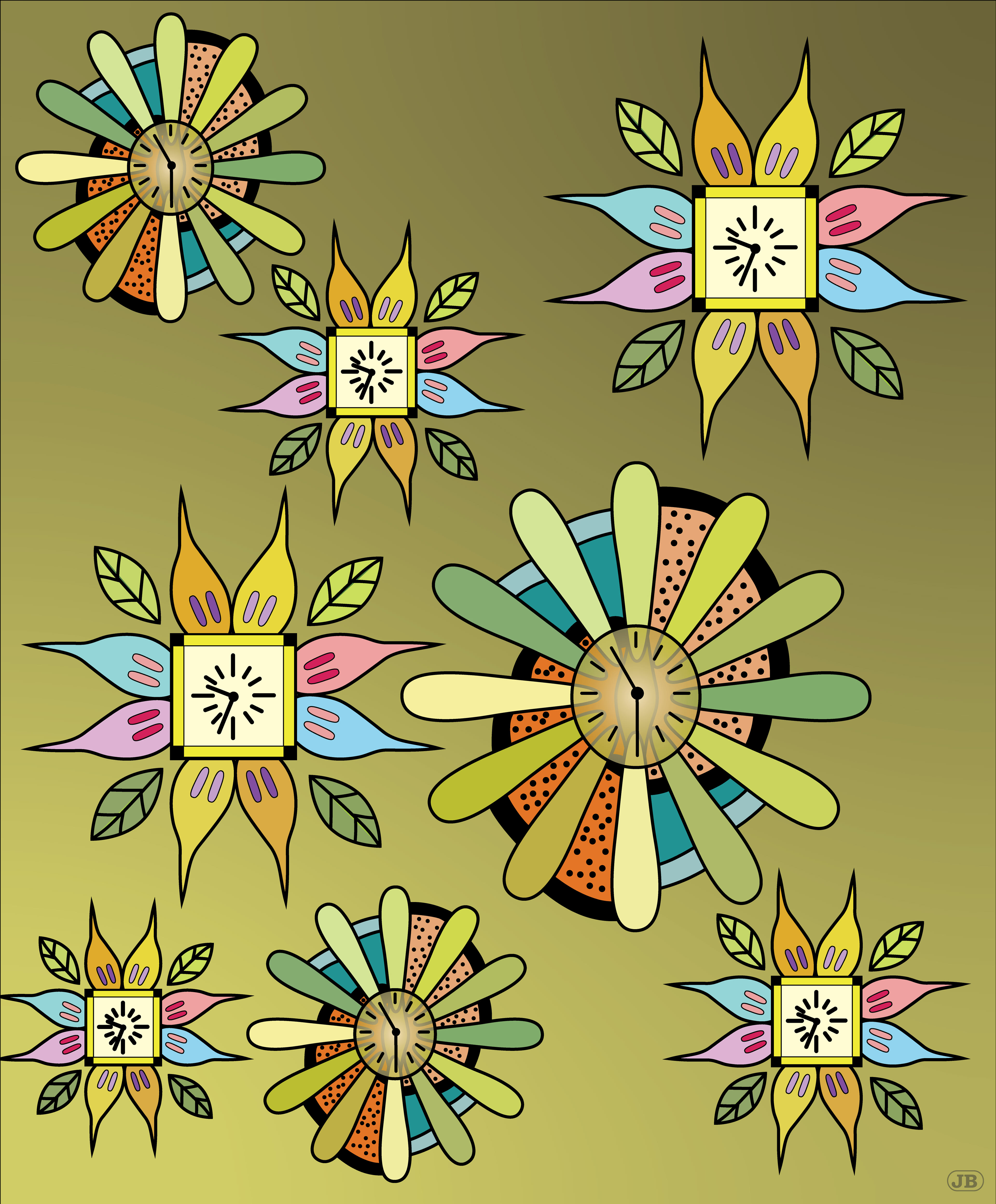 Flower Clocks, Digital Art, Version 2, 2025