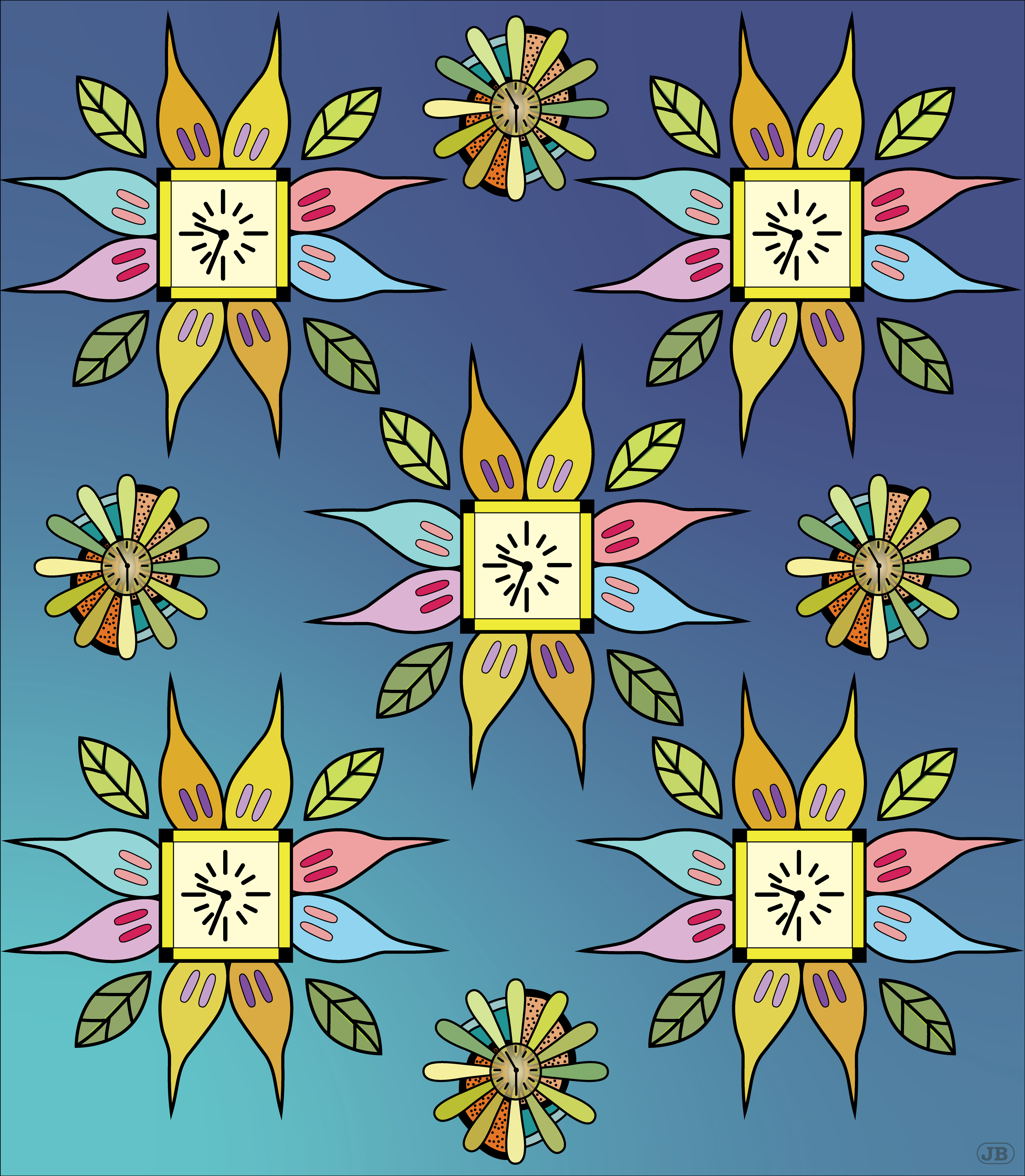 Flower Clocks, Digital Art, Version 1, 2025
